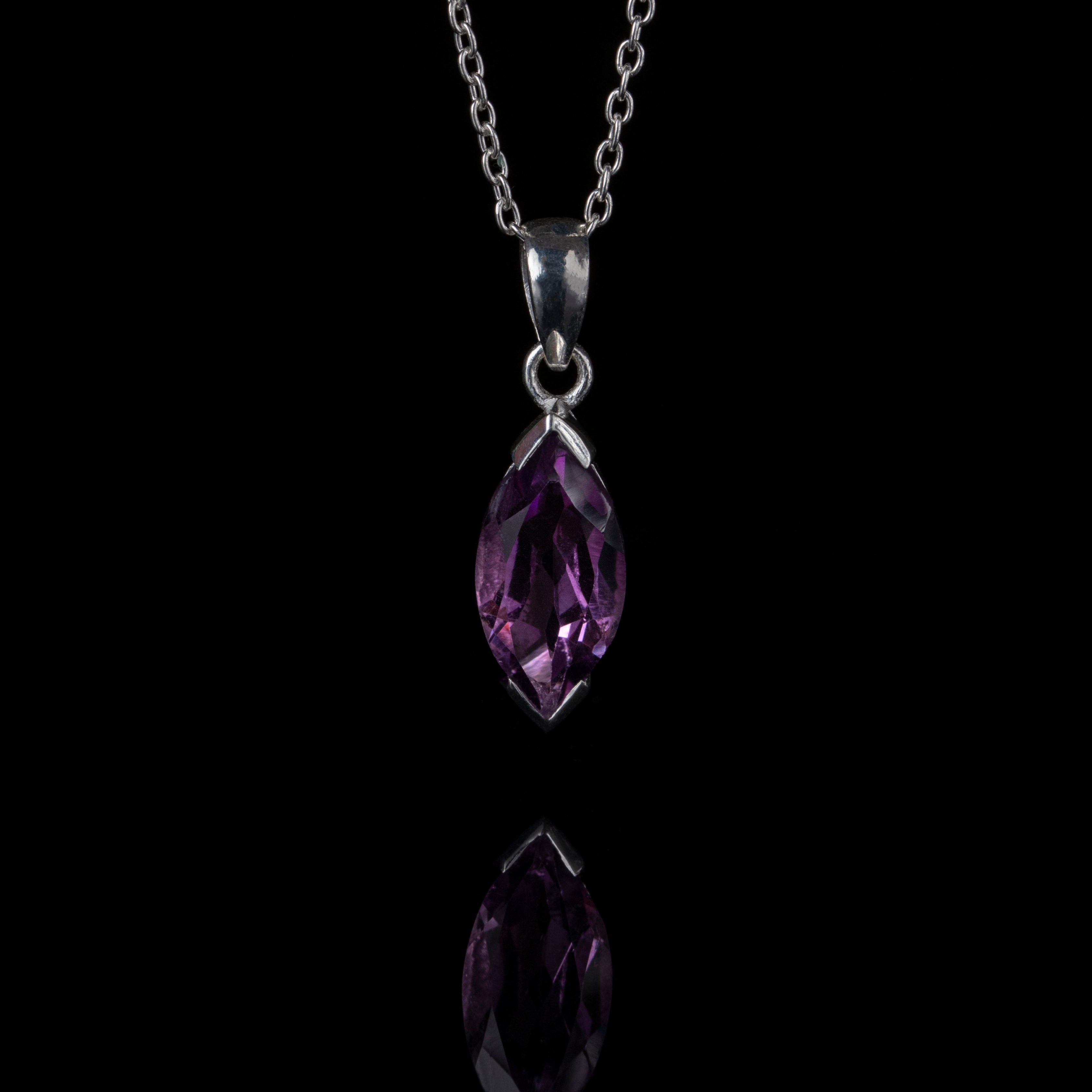 Amethyst Marquise Cut Silver Pendant