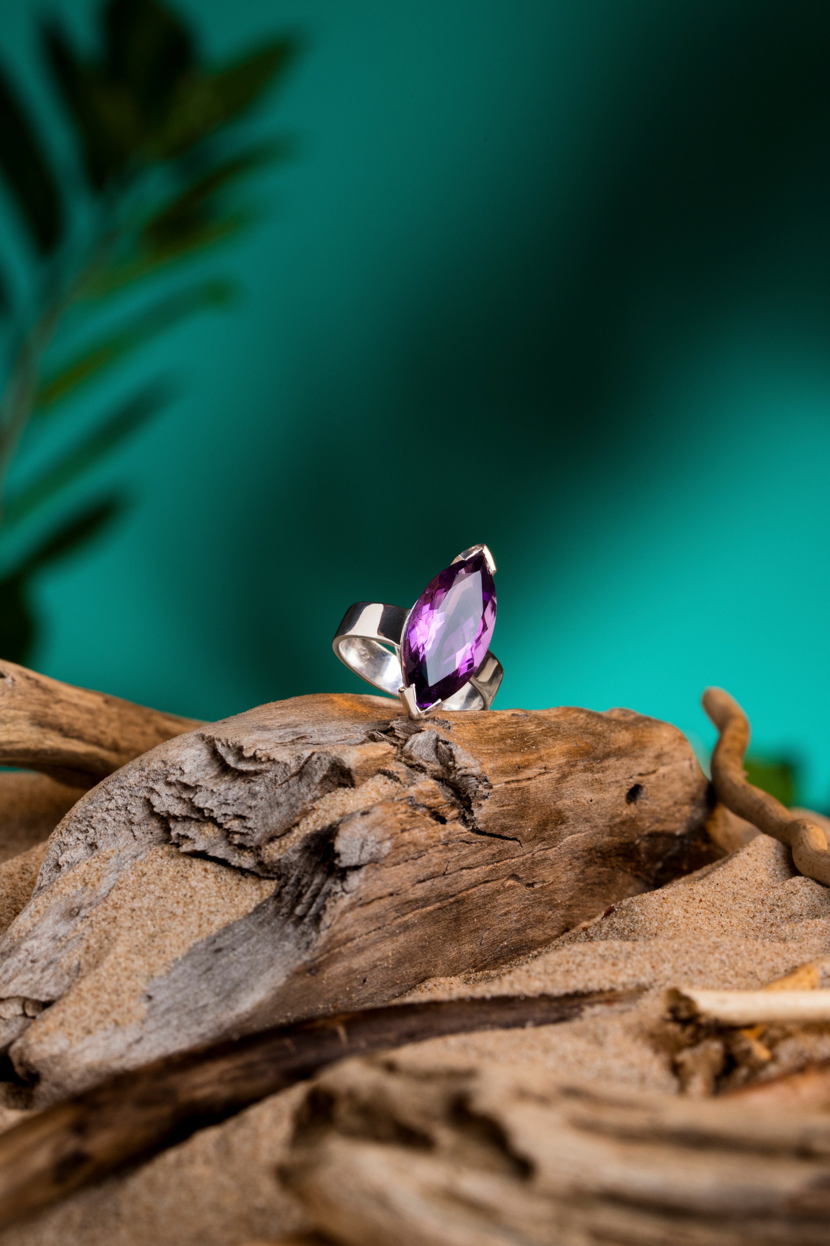 Amethyst Marquise Cut Silver Ring