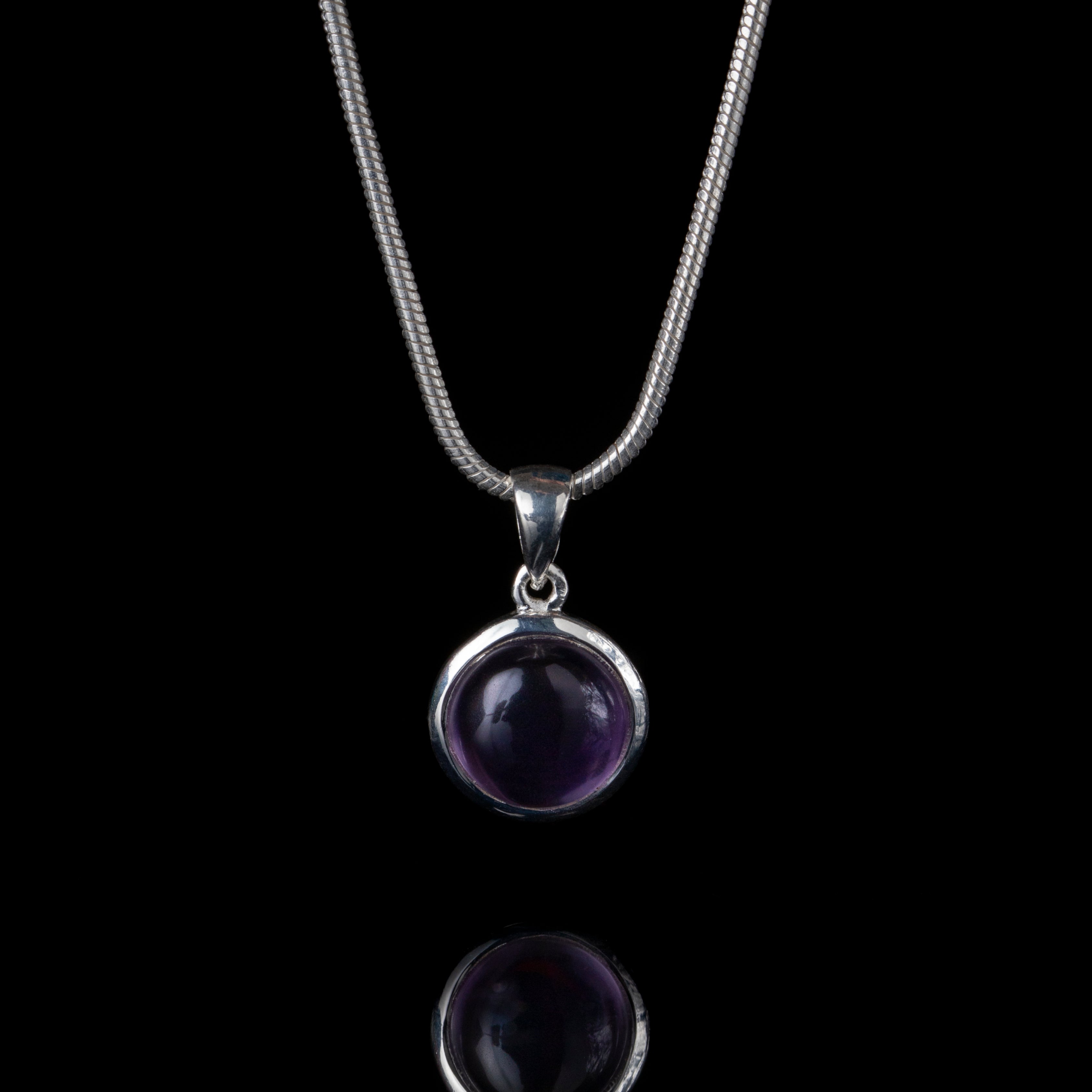 Amethyst Round Silver Pendant