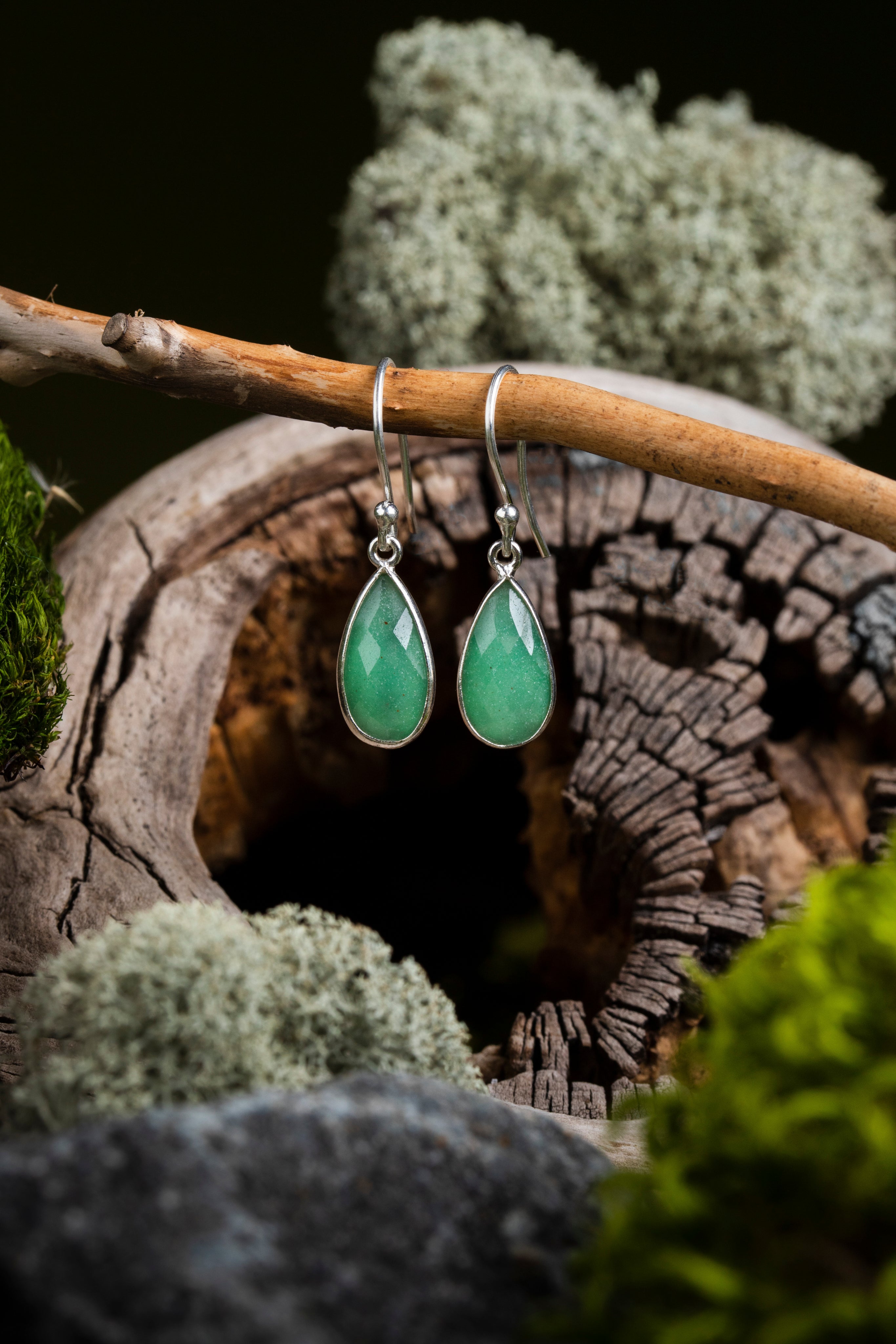 Aventurine Teardrop Silver Earrings