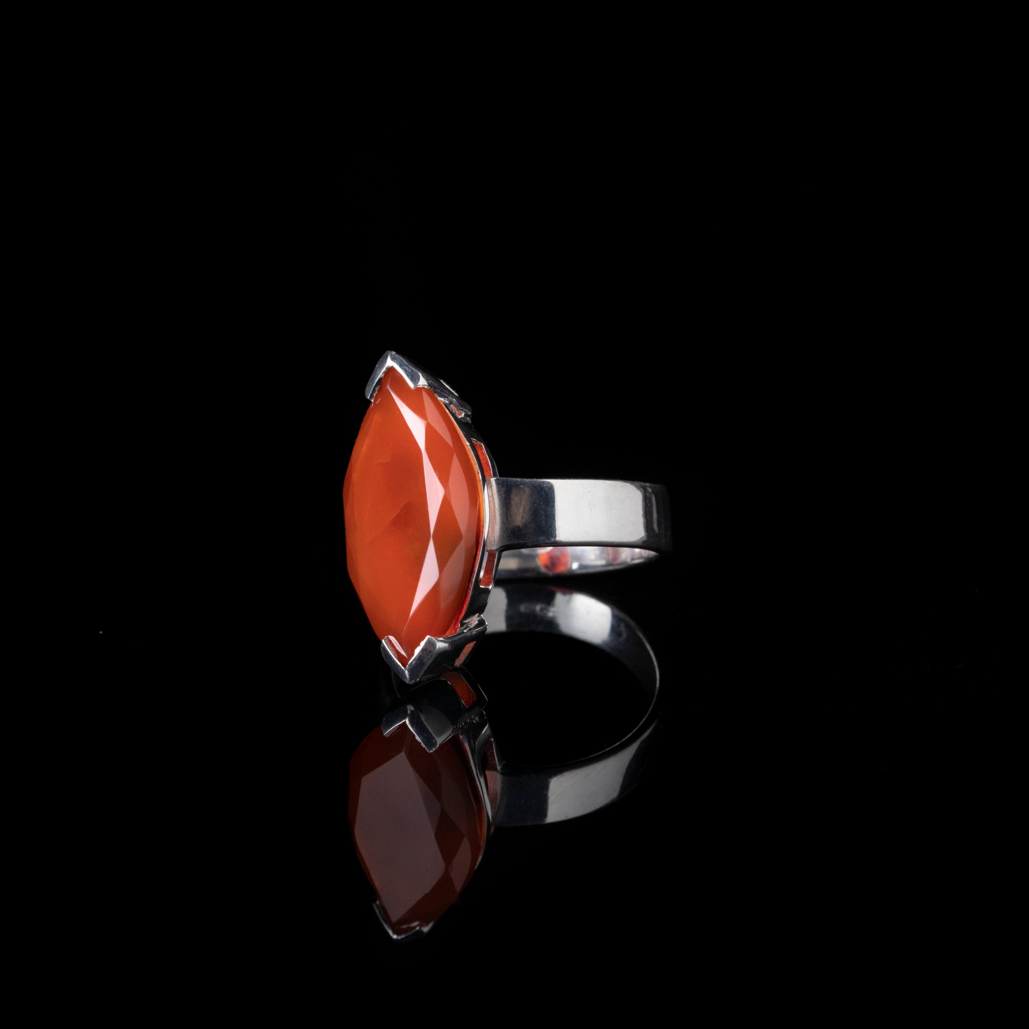 Carnelian Marquise-Cut Silver Ring