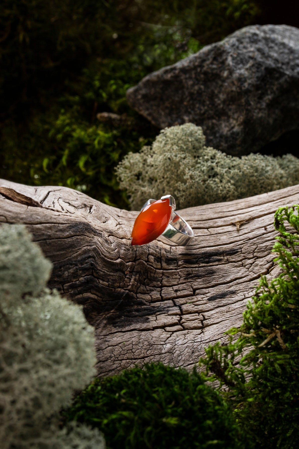 Carnelian Marquise-Cut Silver Ring