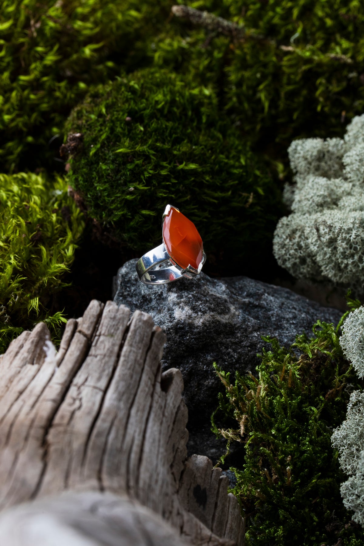 Carnelian Marquise-Cut Silver Ring
