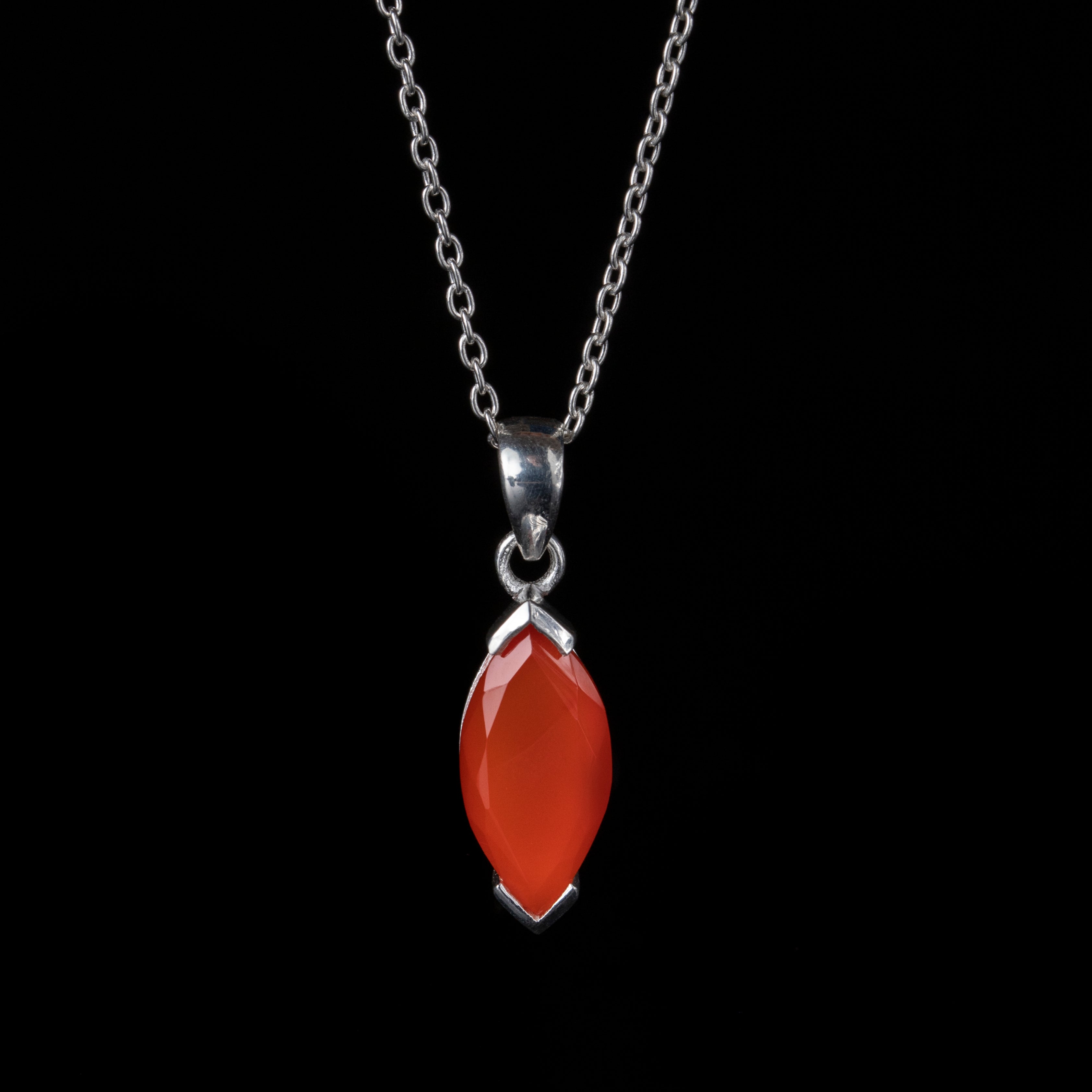Carnelian Marquise Cut Silver Pendant