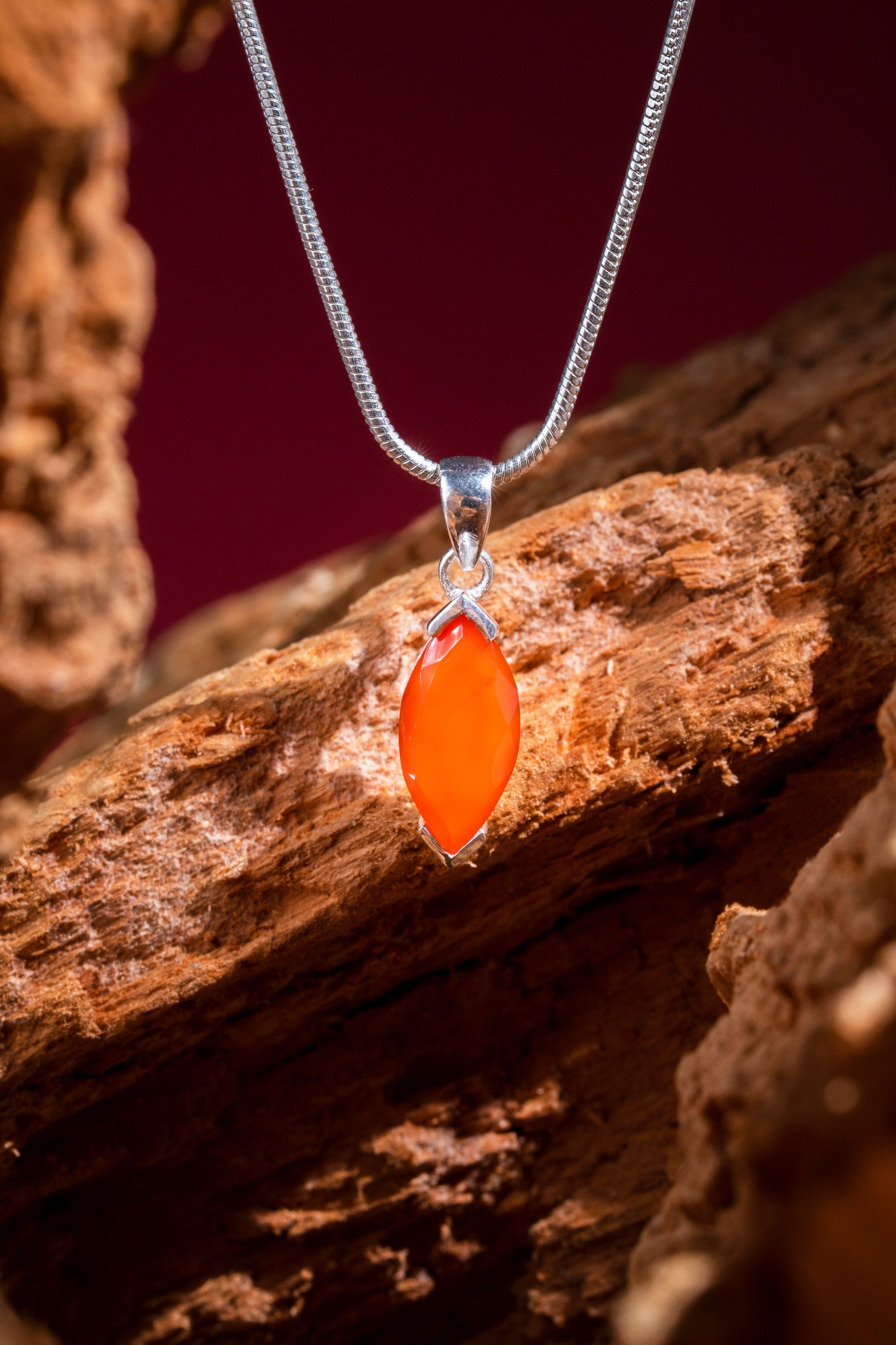 Carnelian Marquise Cut Silver Pendant