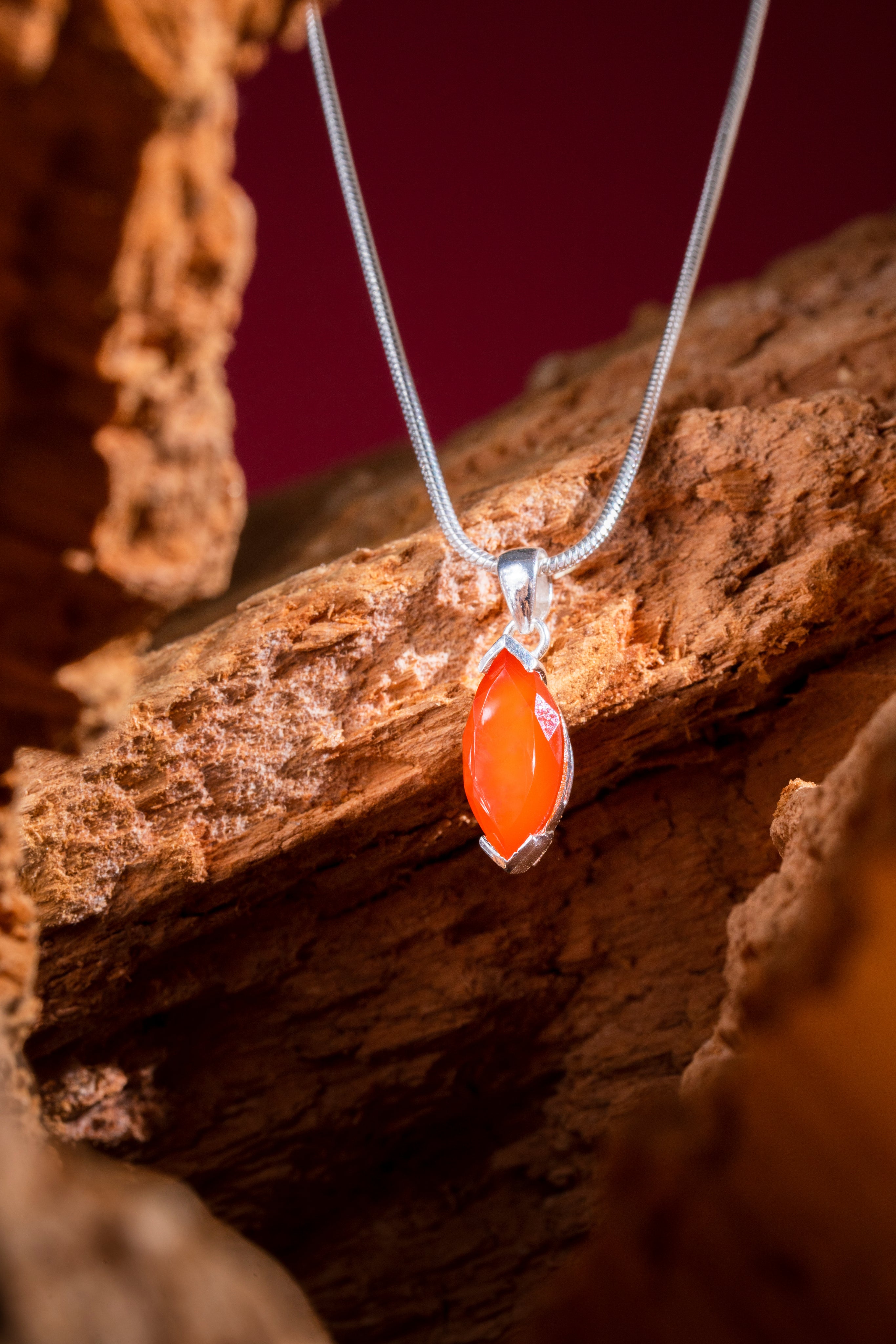 Carnelian Marquise Cut Silver Pendant