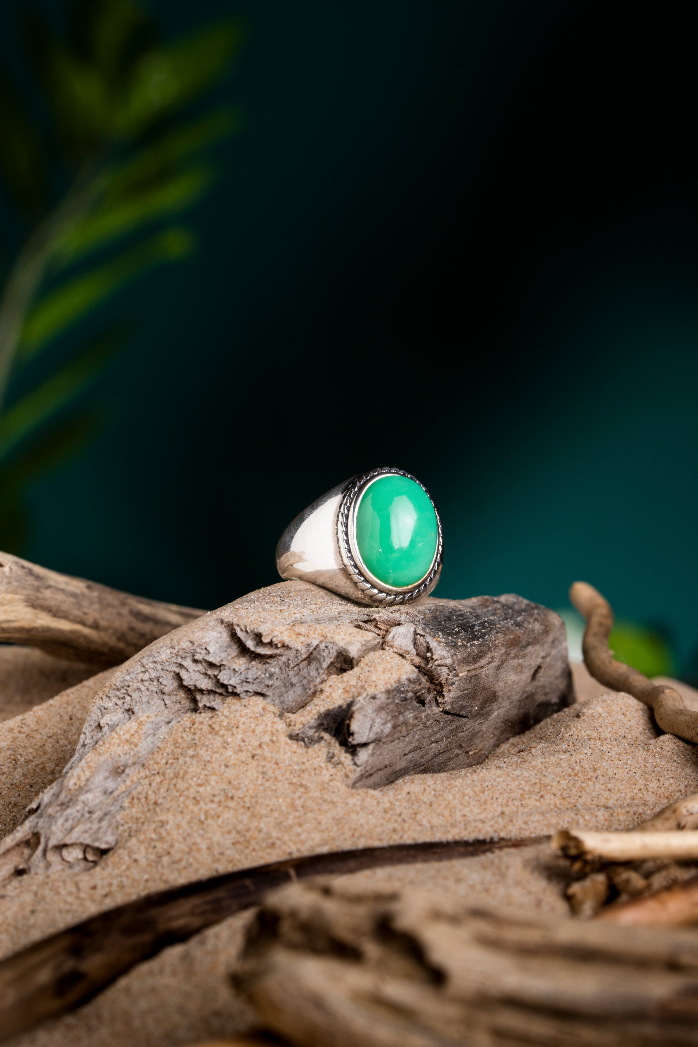 Chrysoprase Braided Unisex Cab Ring