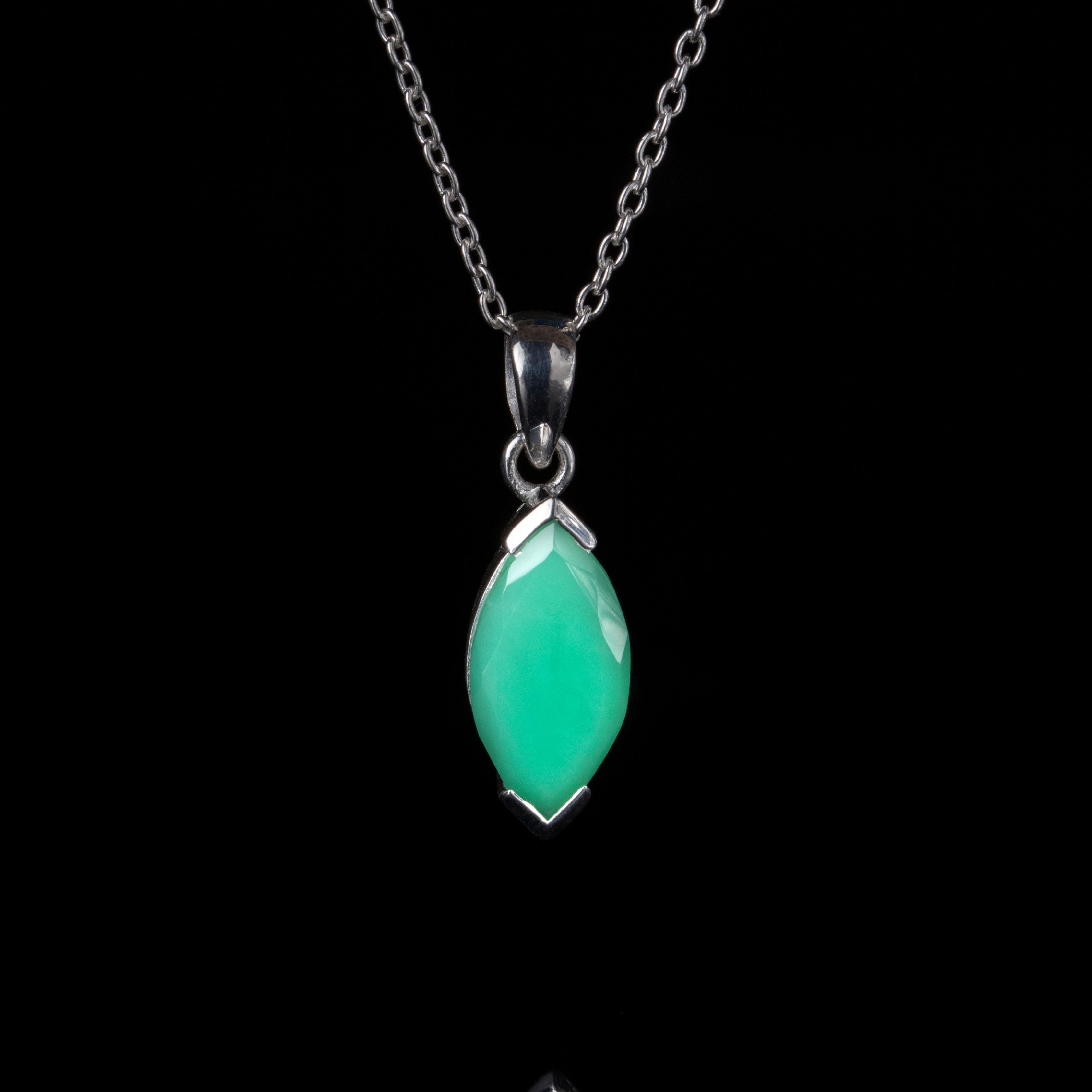 Chrysoprase Marquise Cut Silver Pendant