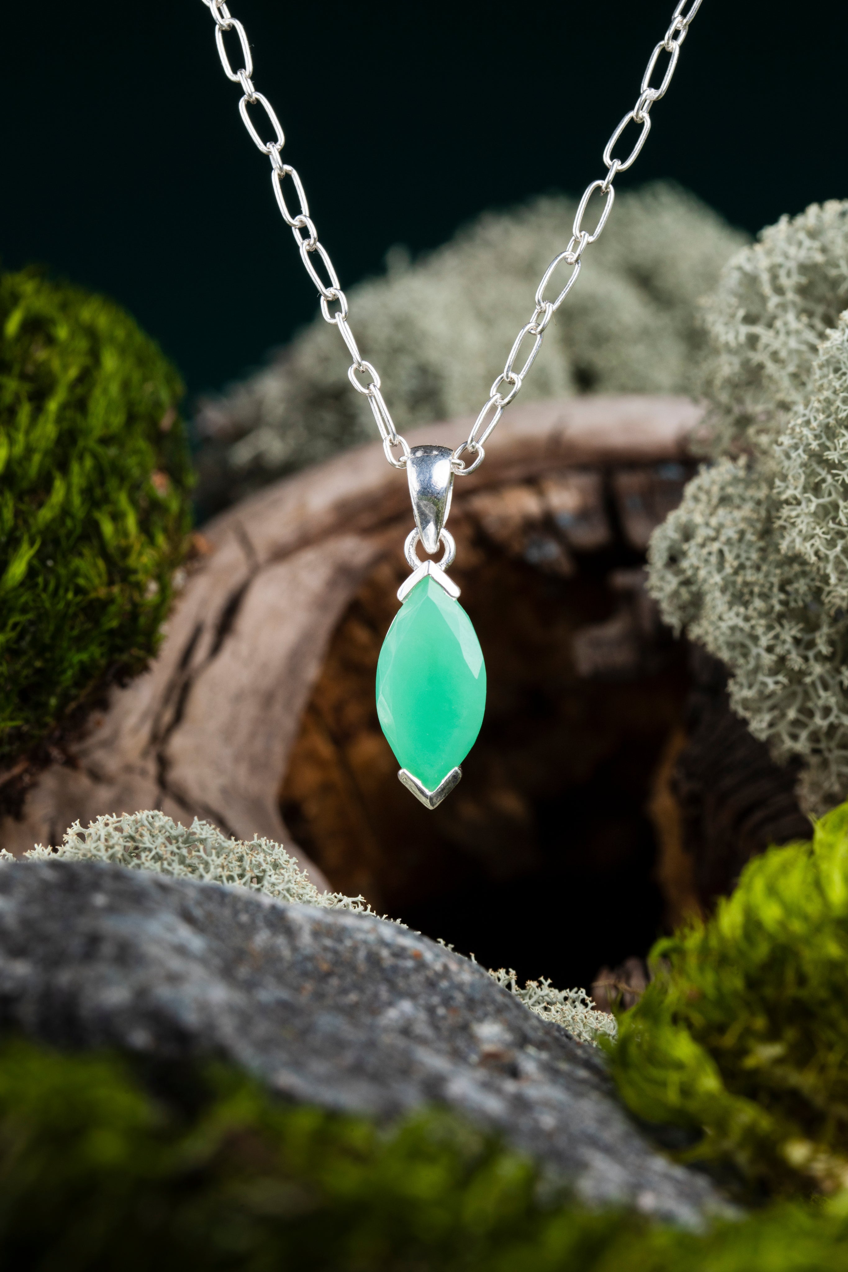 Chrysoprase Marquise Cut Silver Pendant