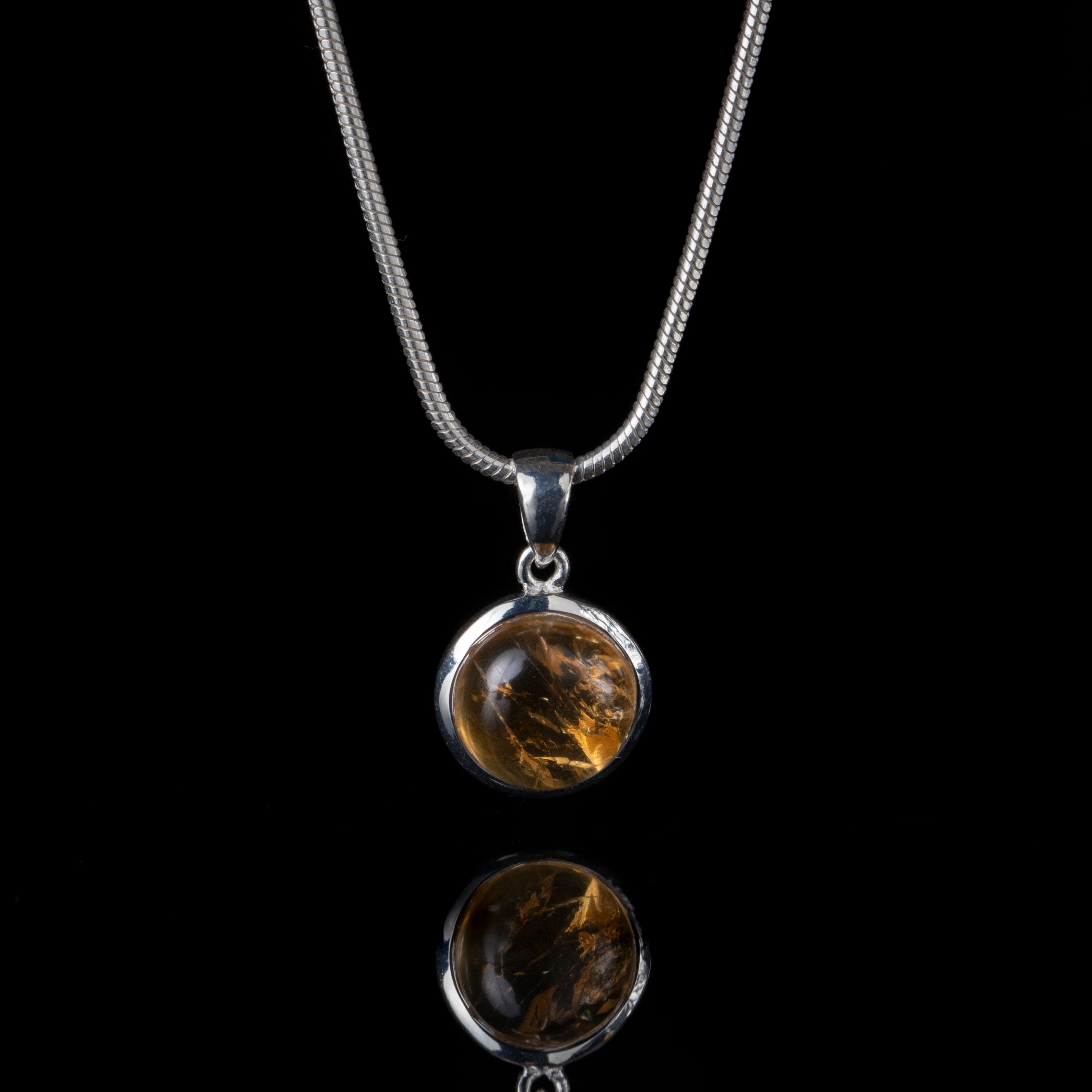 Citrine Round Silver Pendant