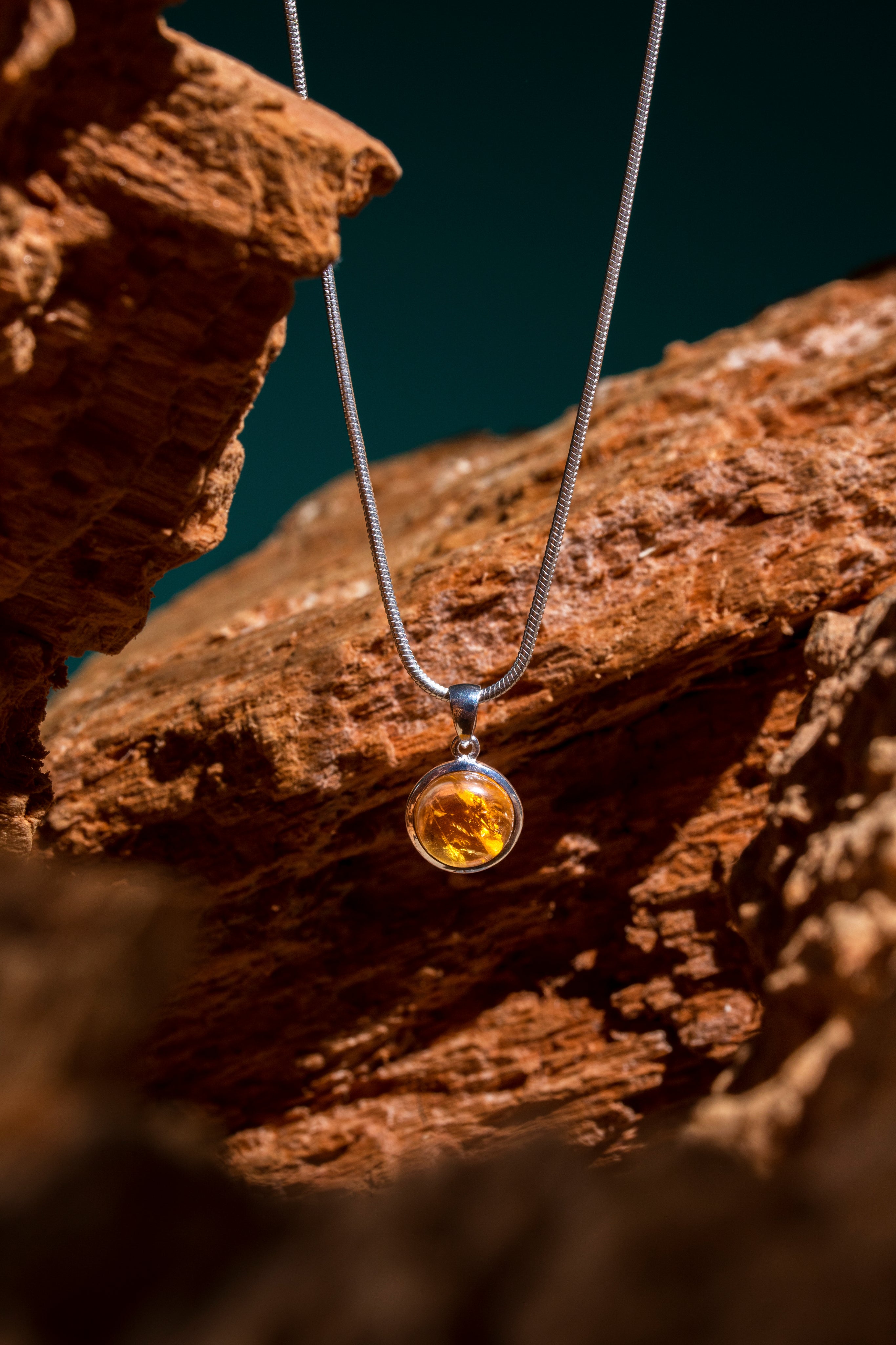 Citrine Round Silver Pendant