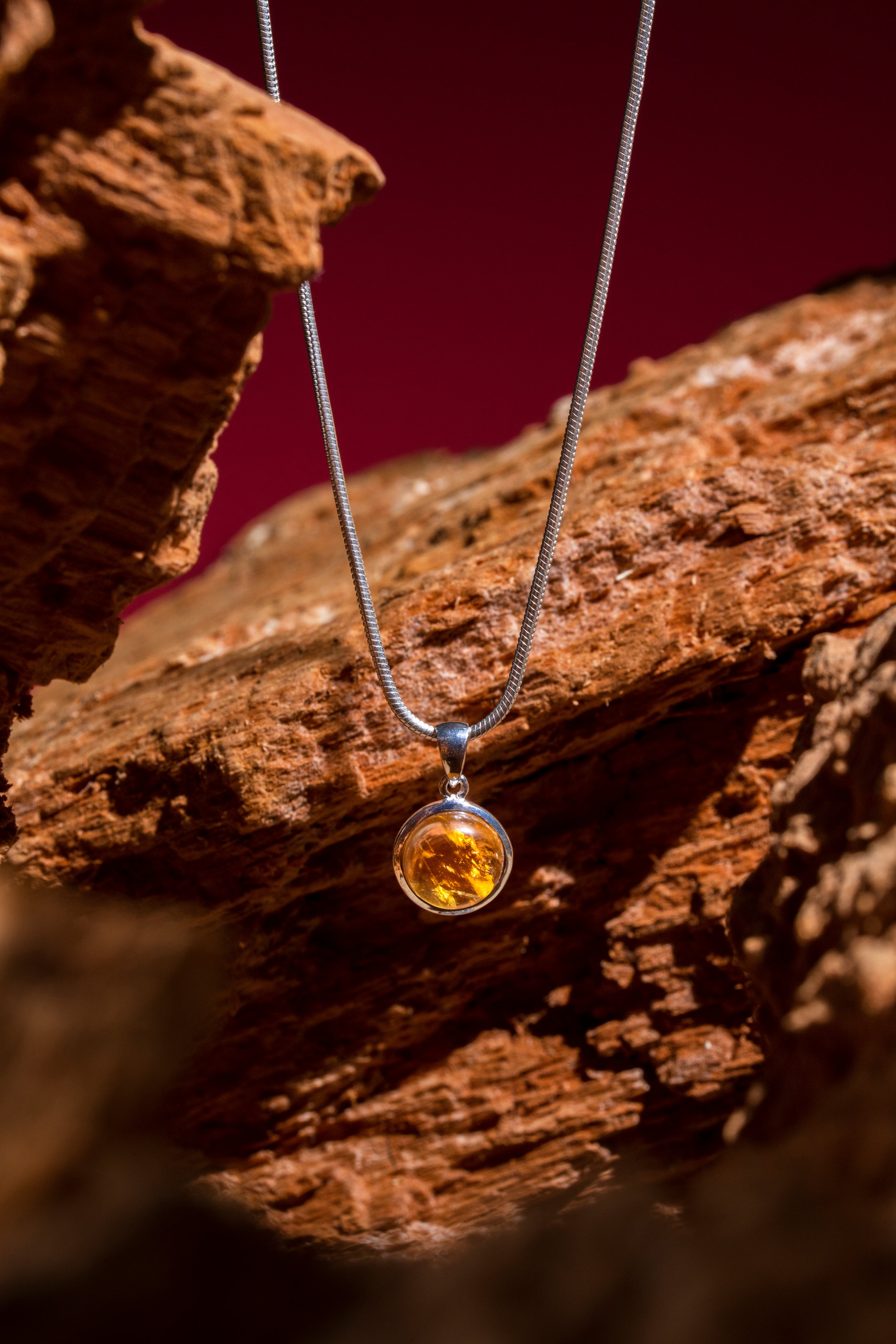 Citrine Round Silver Pendant