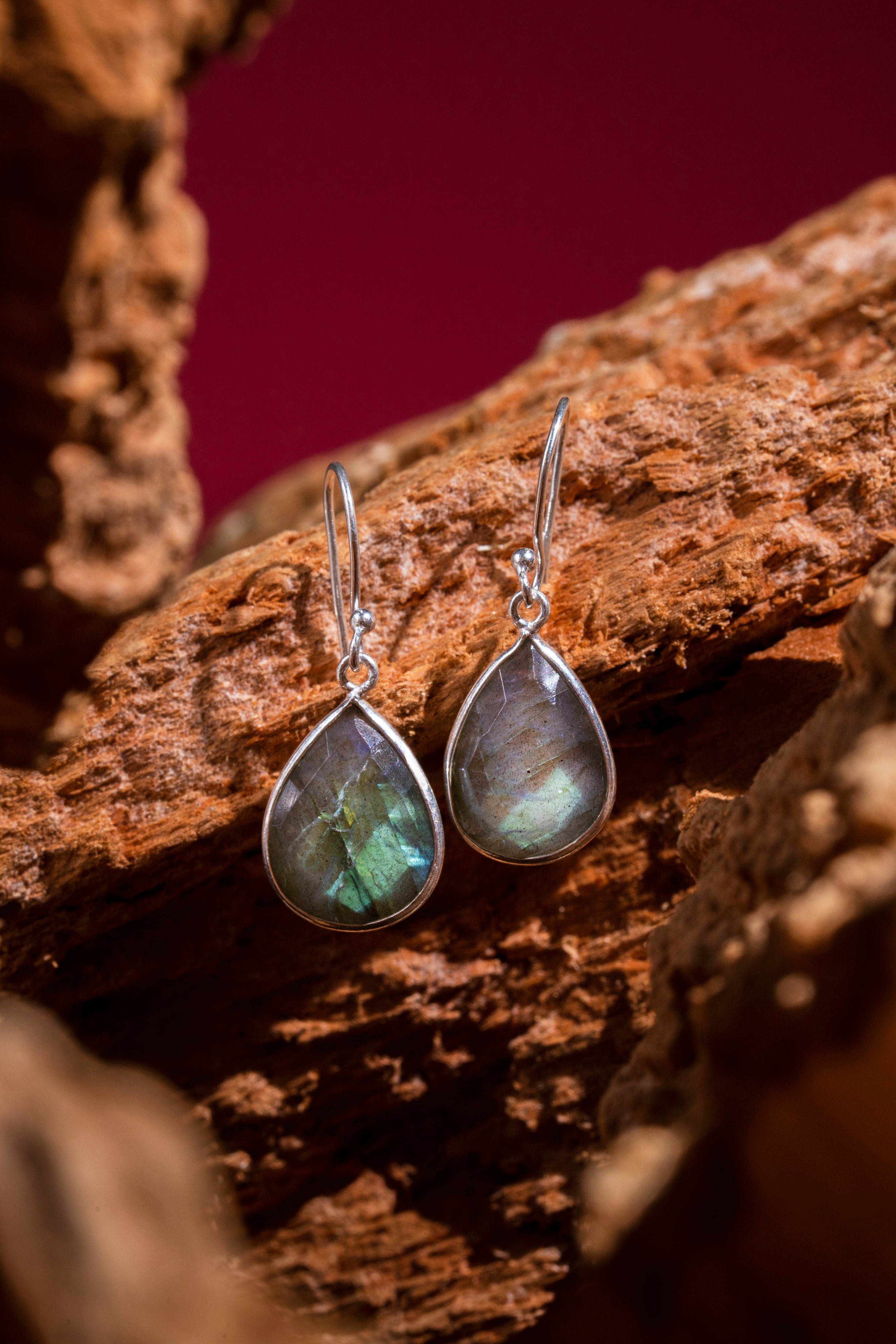 Green Labradorite Teardrop Silver Earrings