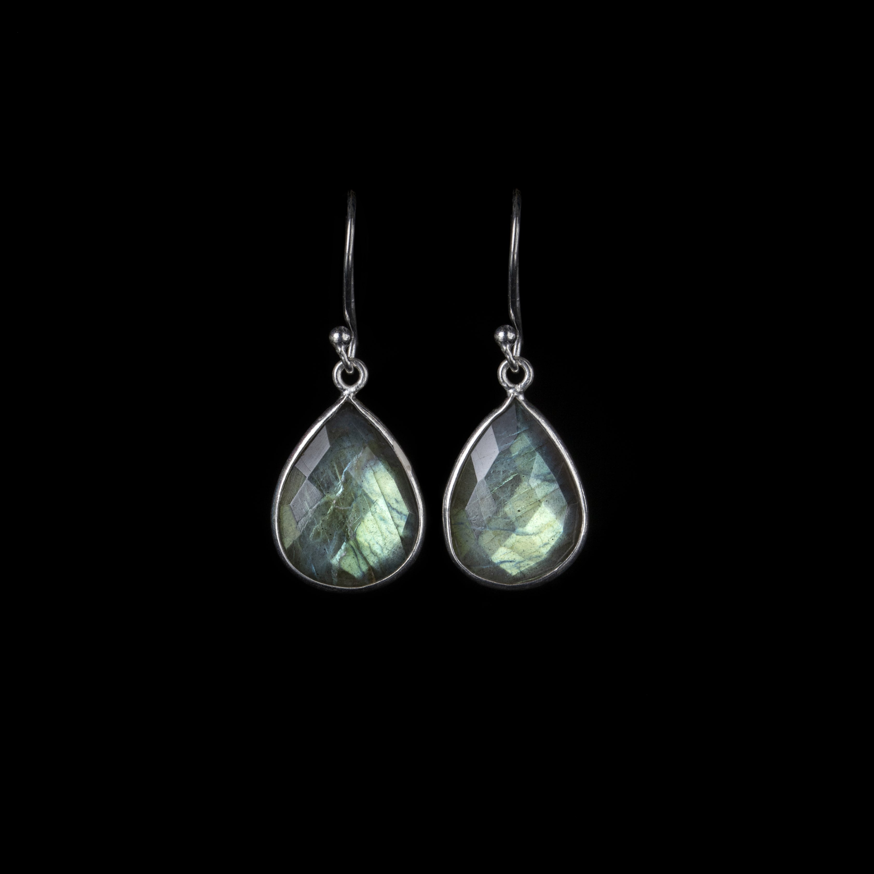 Green Labradorite Teardrop Silver Earrings