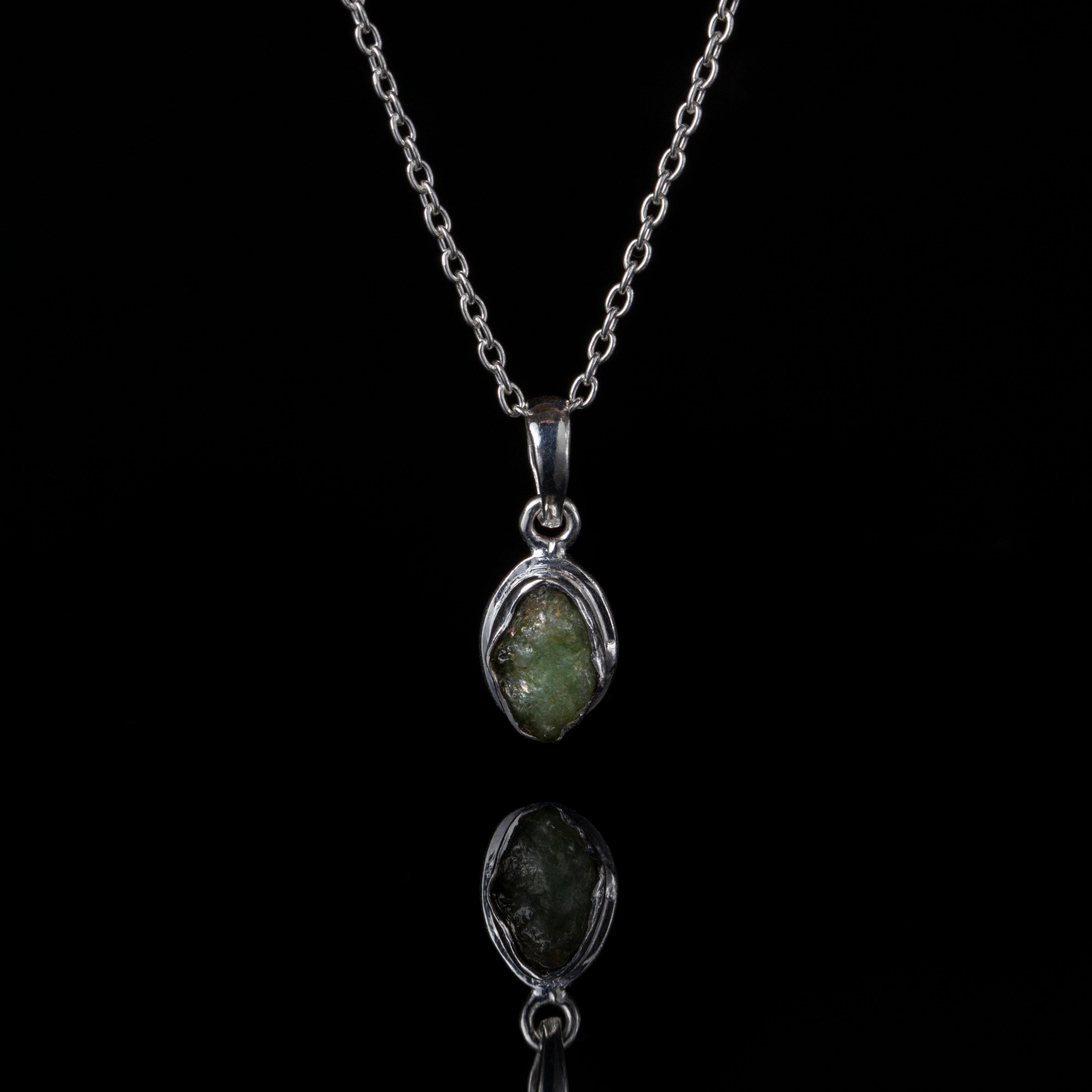 Green Tourmaline Rough Stone Silver Pendant