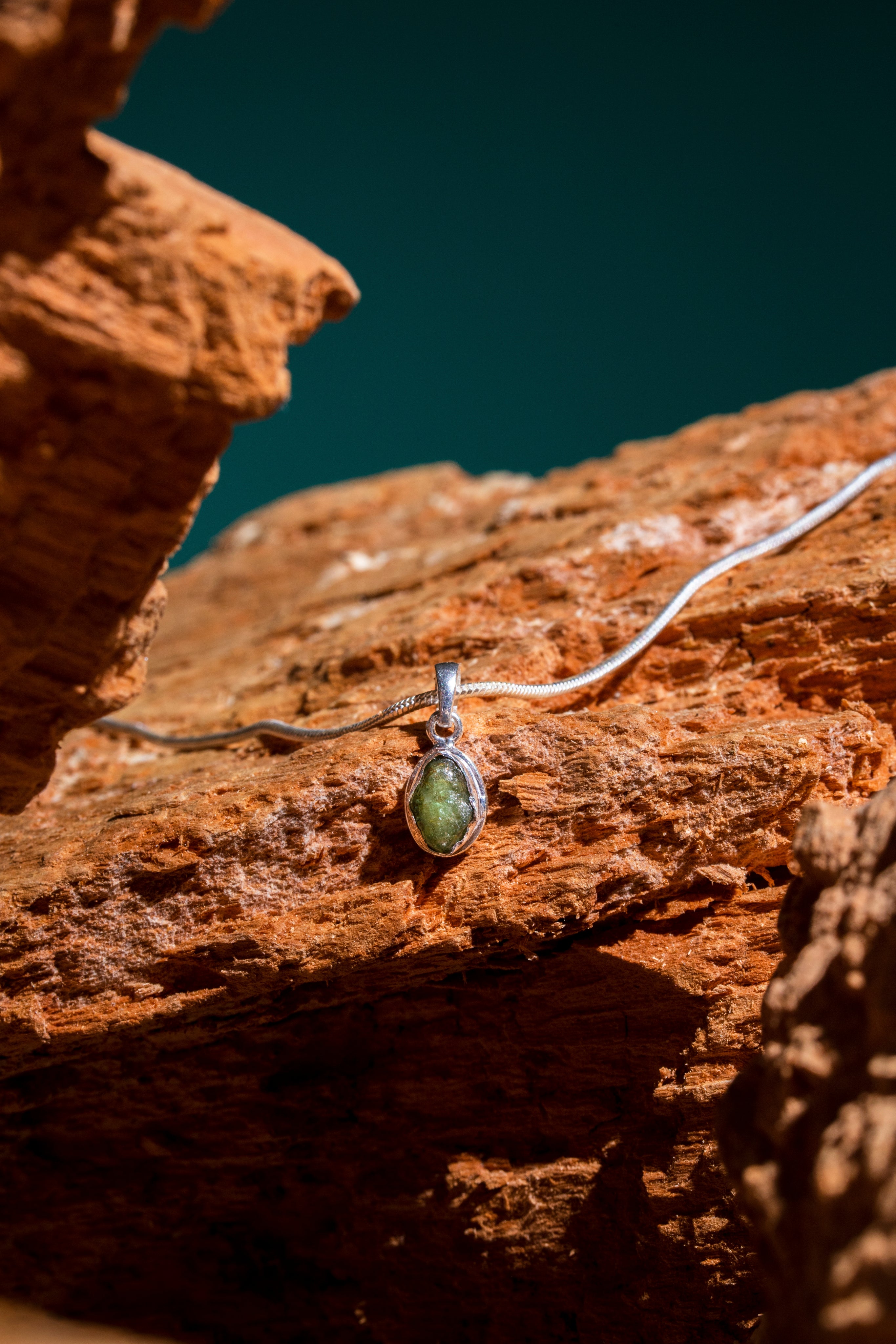 Green Tourmaline Rough Stone Silver Pendant