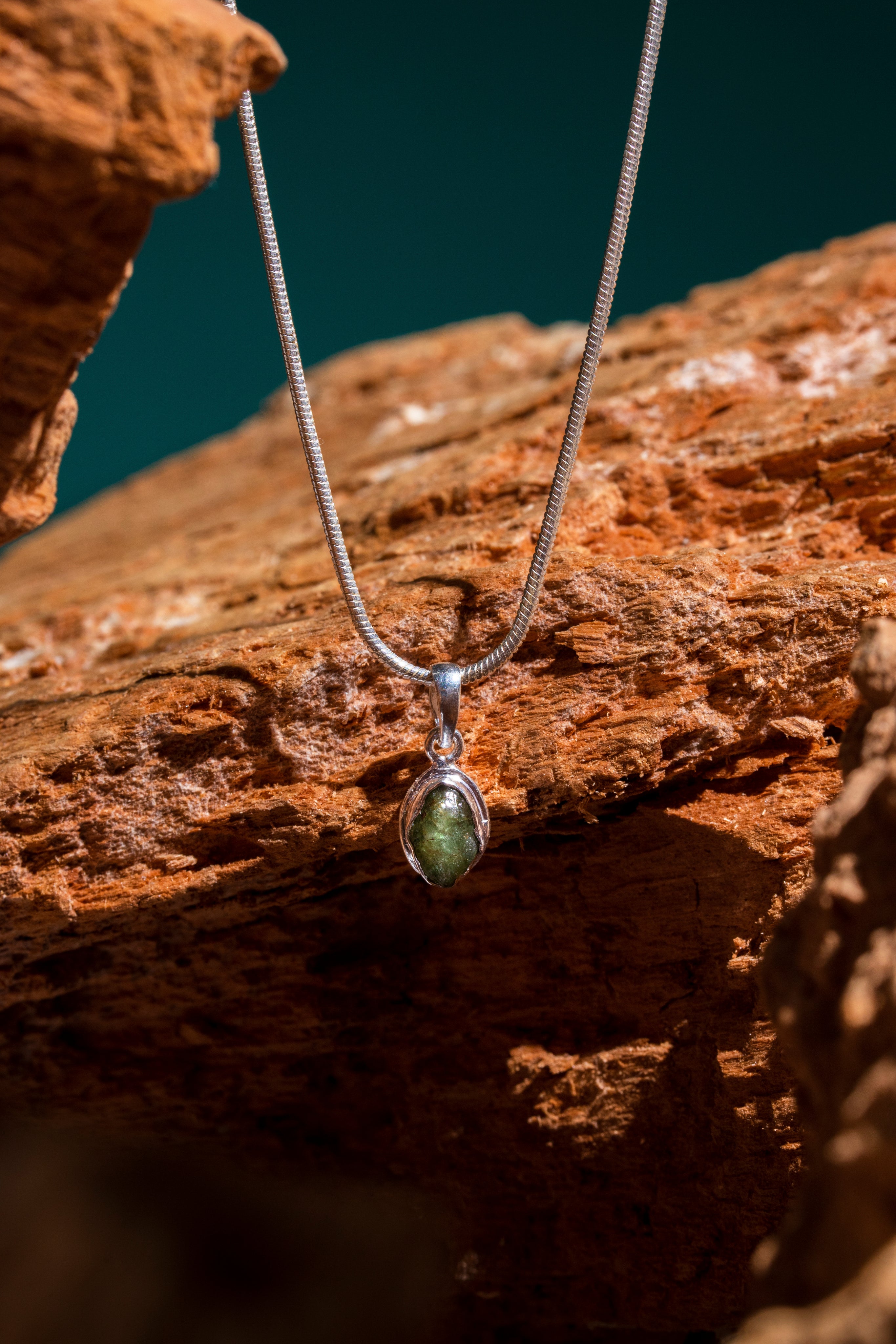 Green Tourmaline Rough Stone Silver Pendant
