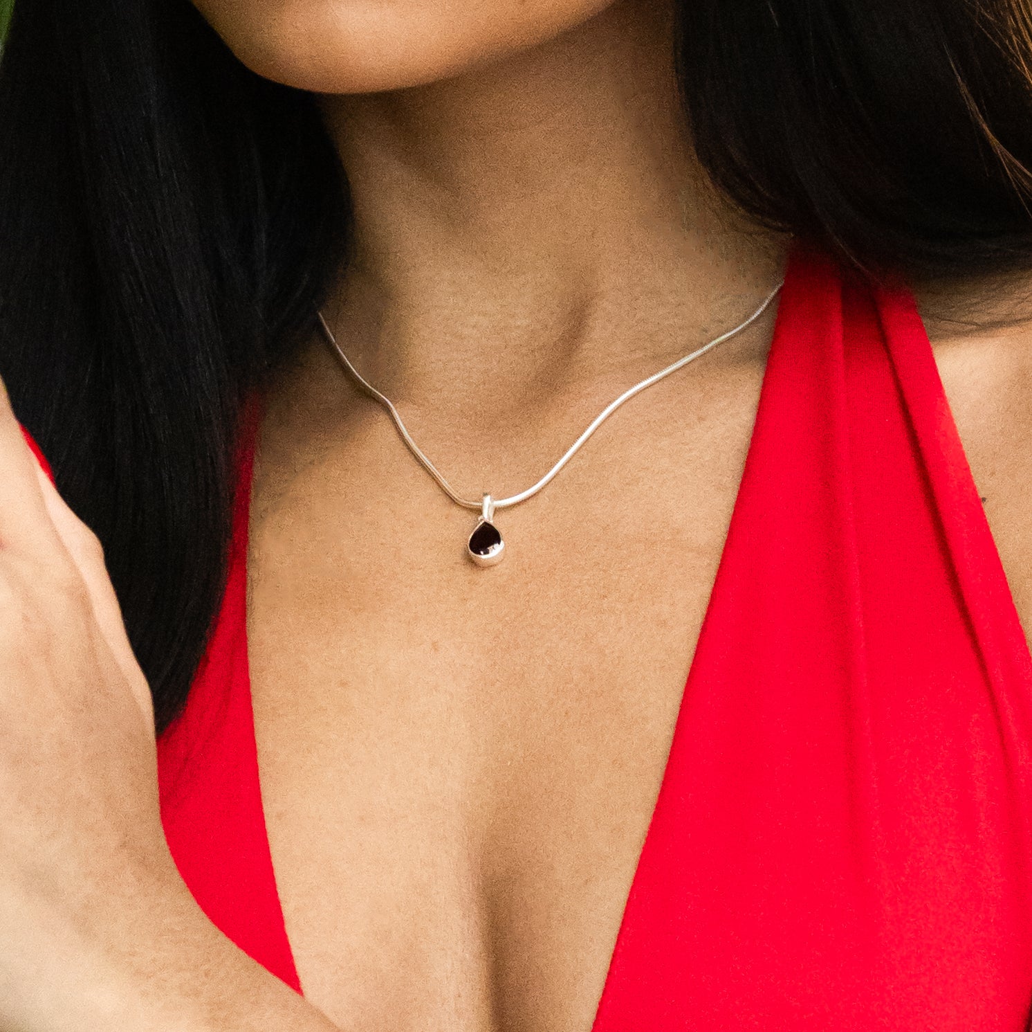 Teardrop Silver Ruby Zoisite Pendant
