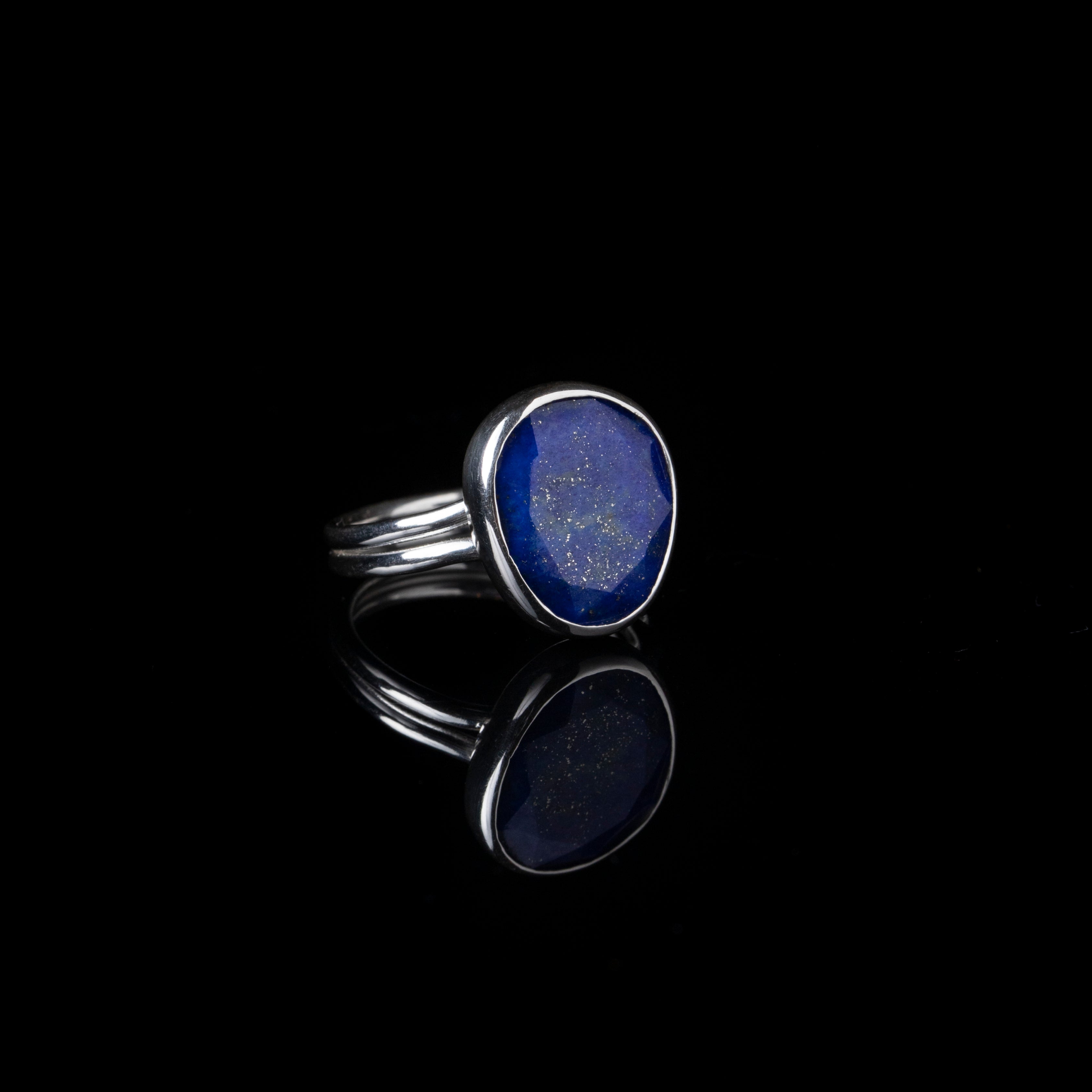 Lapis Lazuli Rose Cut Silver Ring