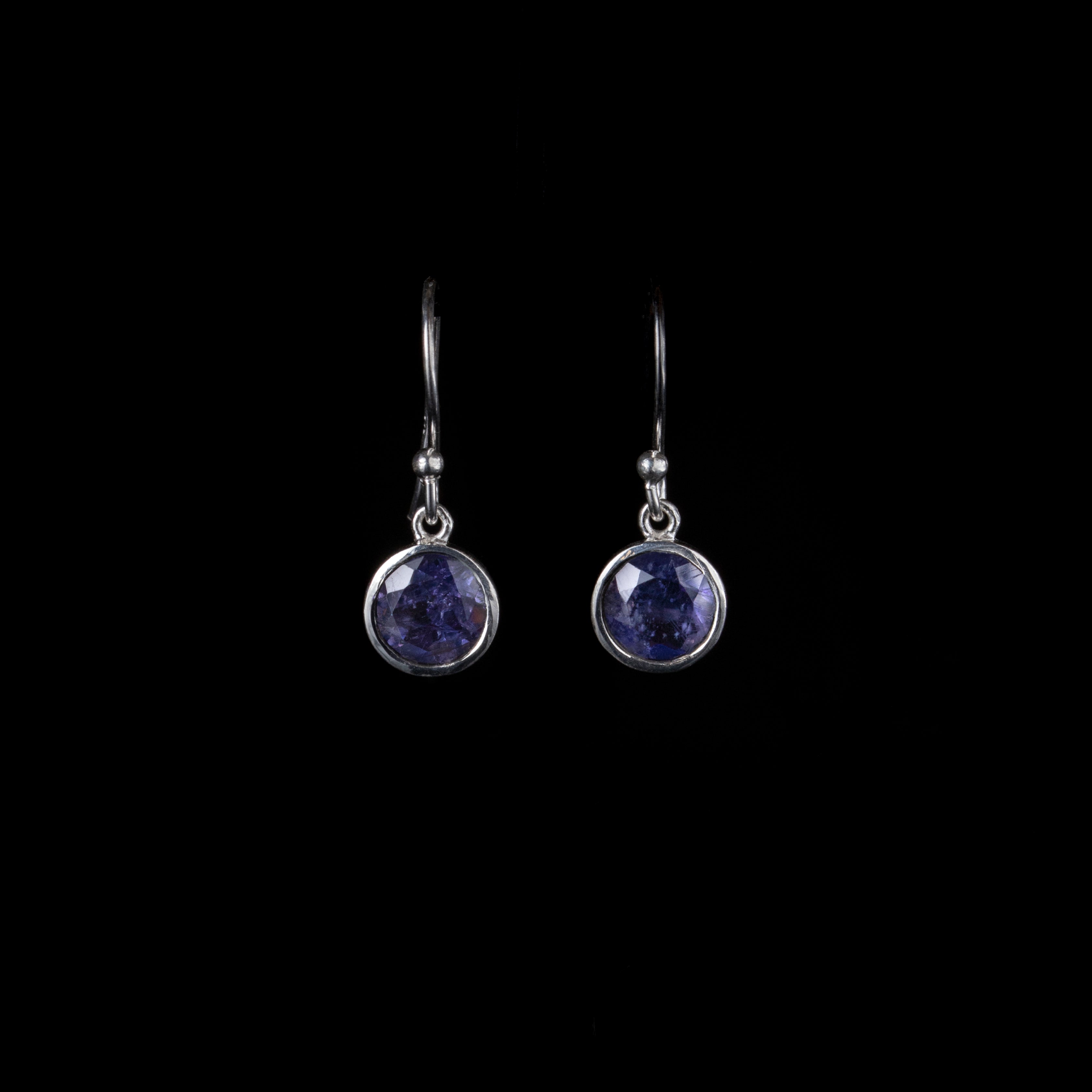 Iolite Round Cut Silver Earrings