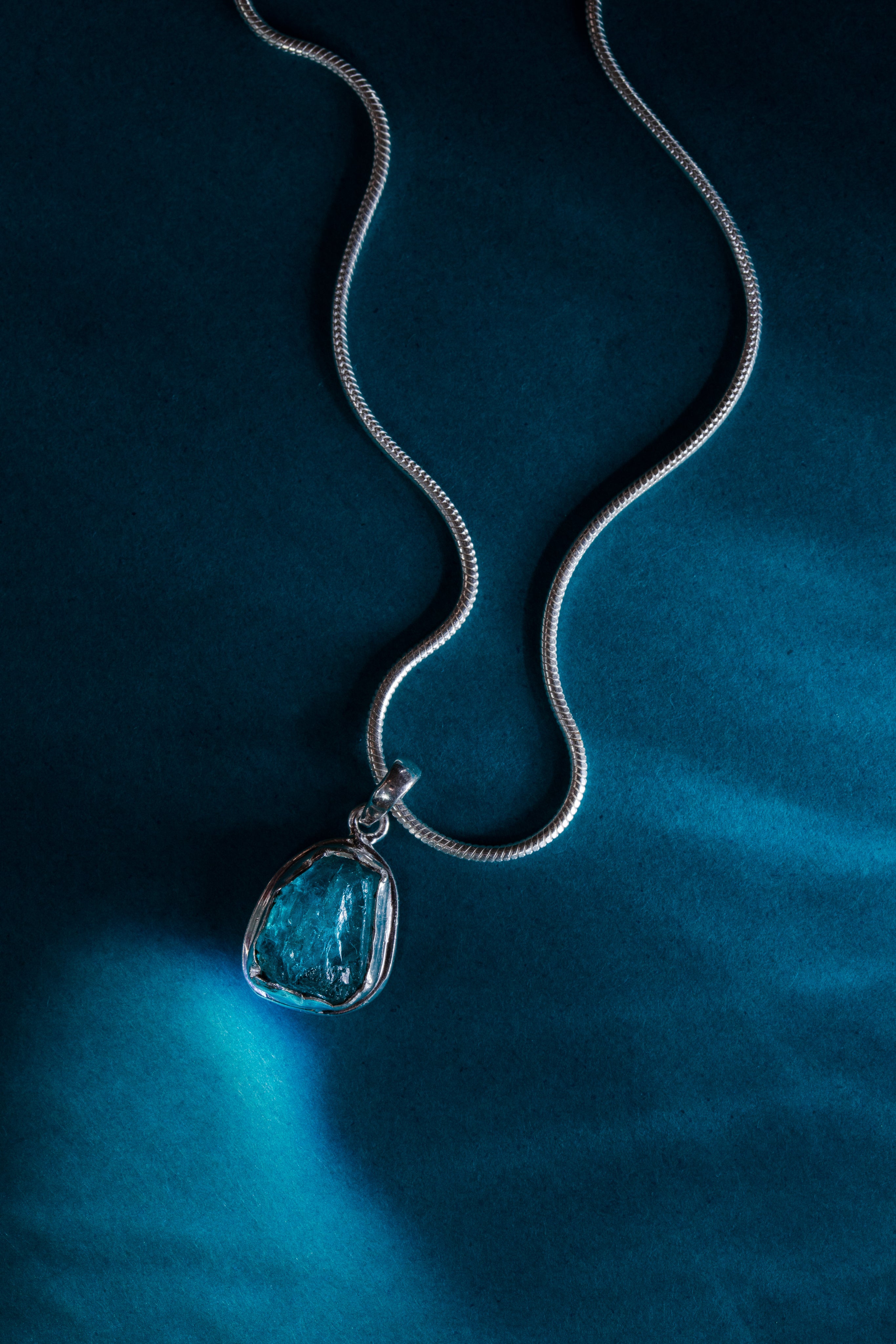 Neon Apatite Rough Stone Silver Pendant
