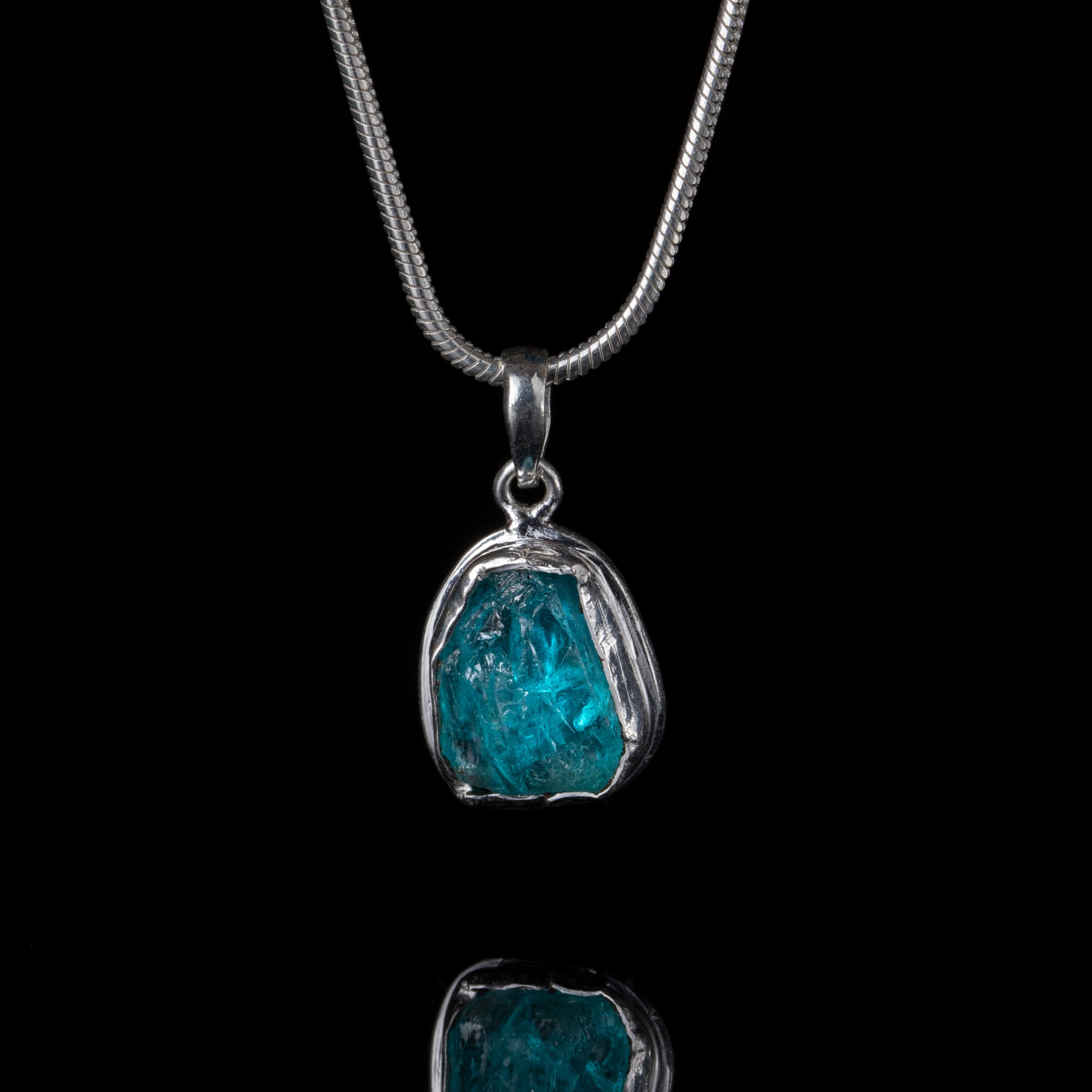 Neon Apatite Rough Stone Silver Pendant