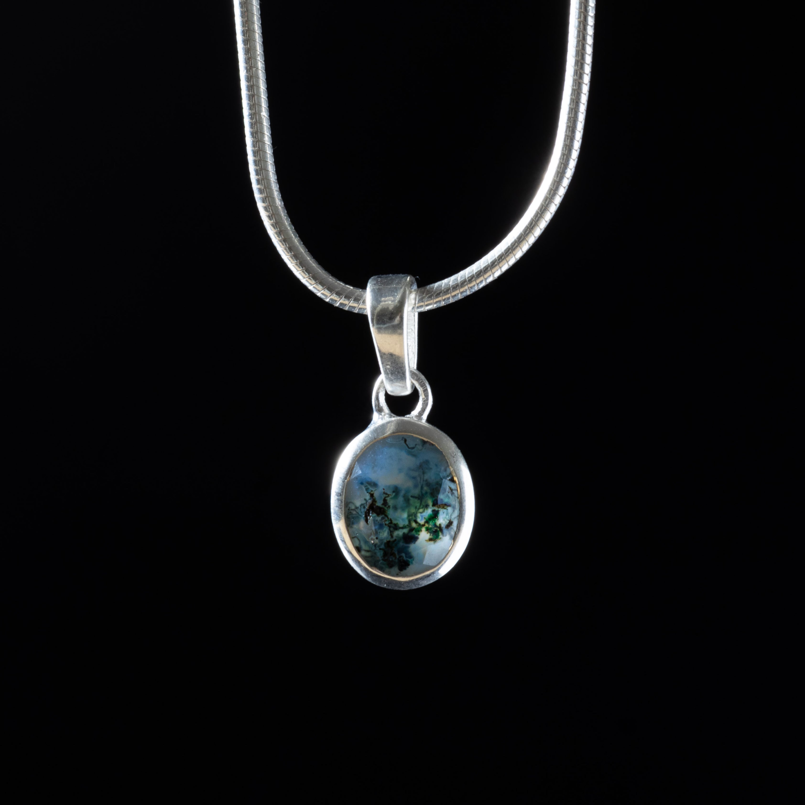 Oval-Cut Moss Agate Pendant