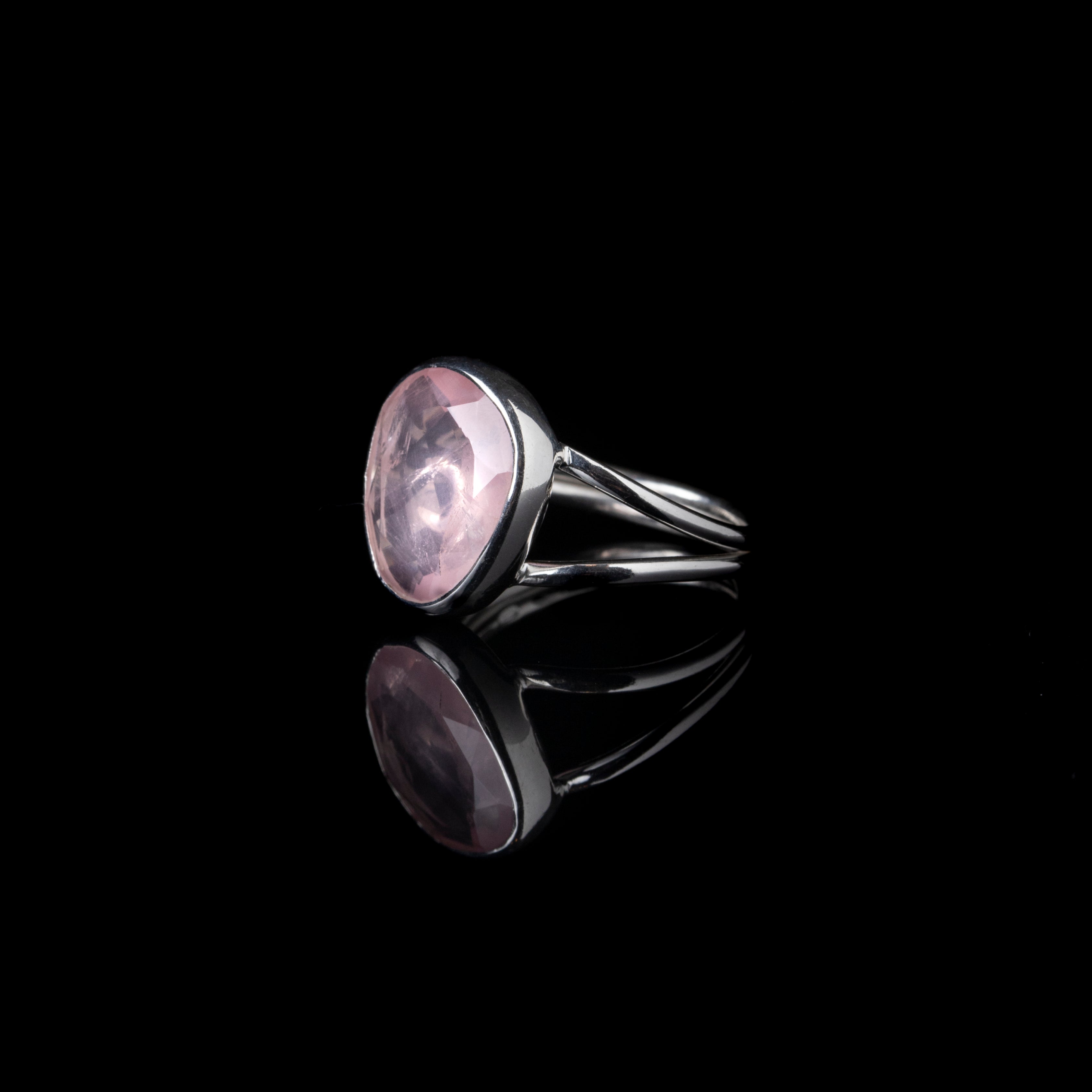 Pink Rose-Cut Quartz Silver Ring