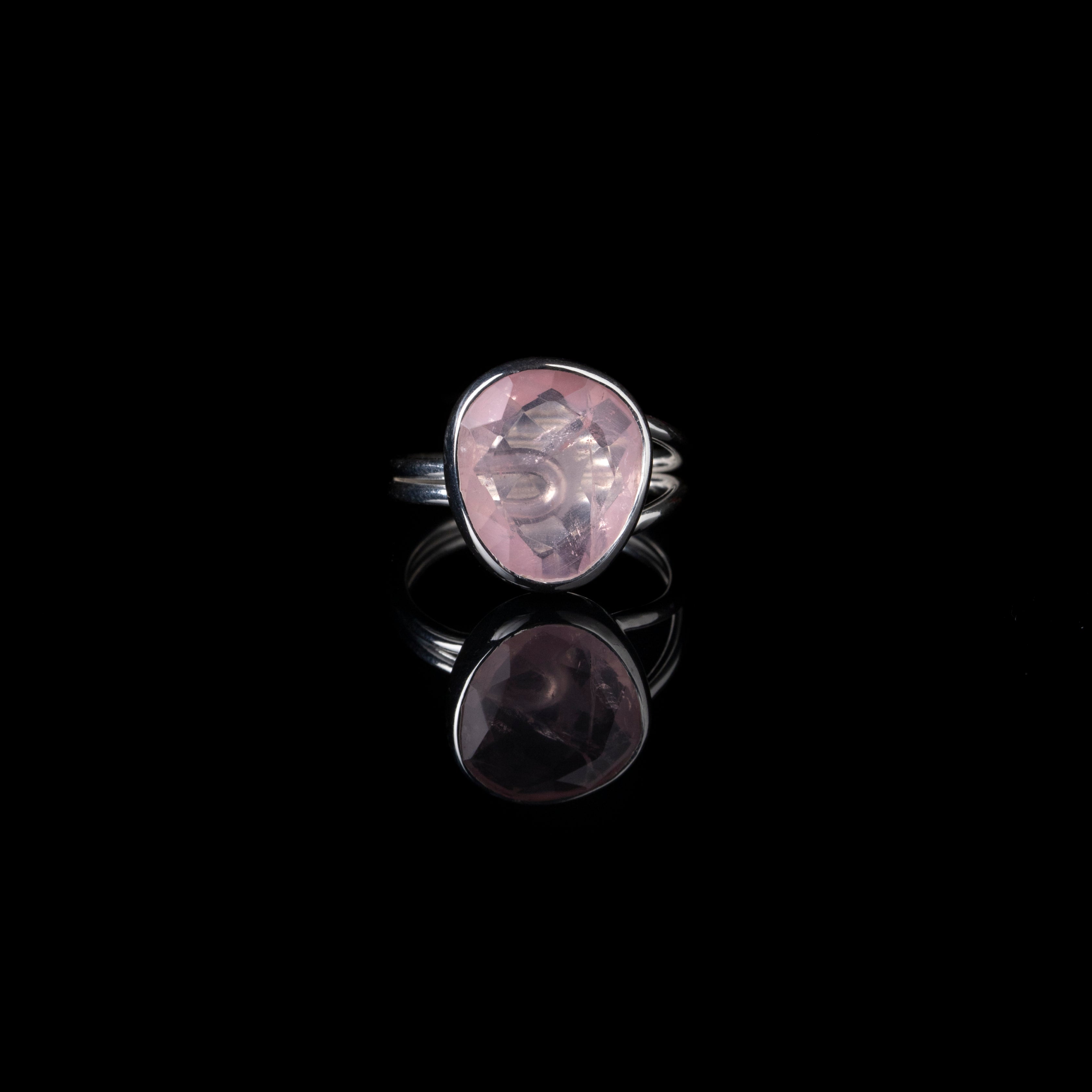 Pink Rose-Cut Quartz Silver Ring