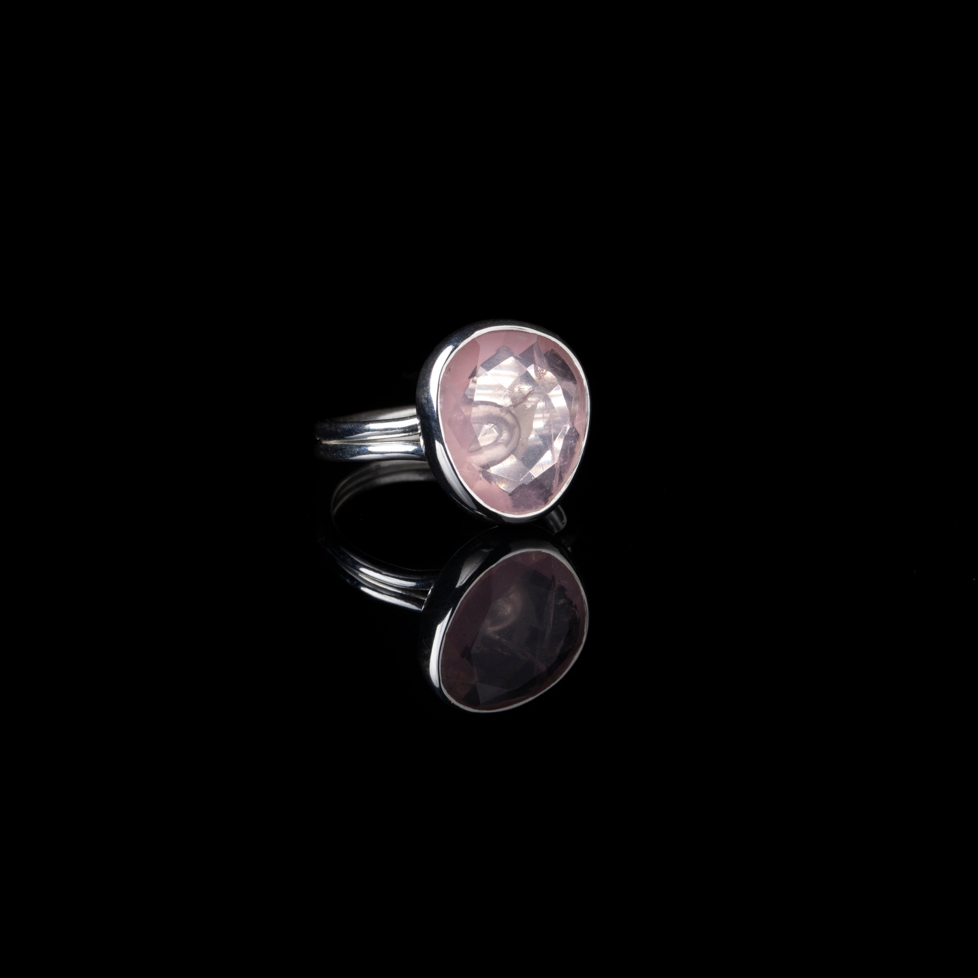 Pink Rose-Cut Quartz Silver Ring