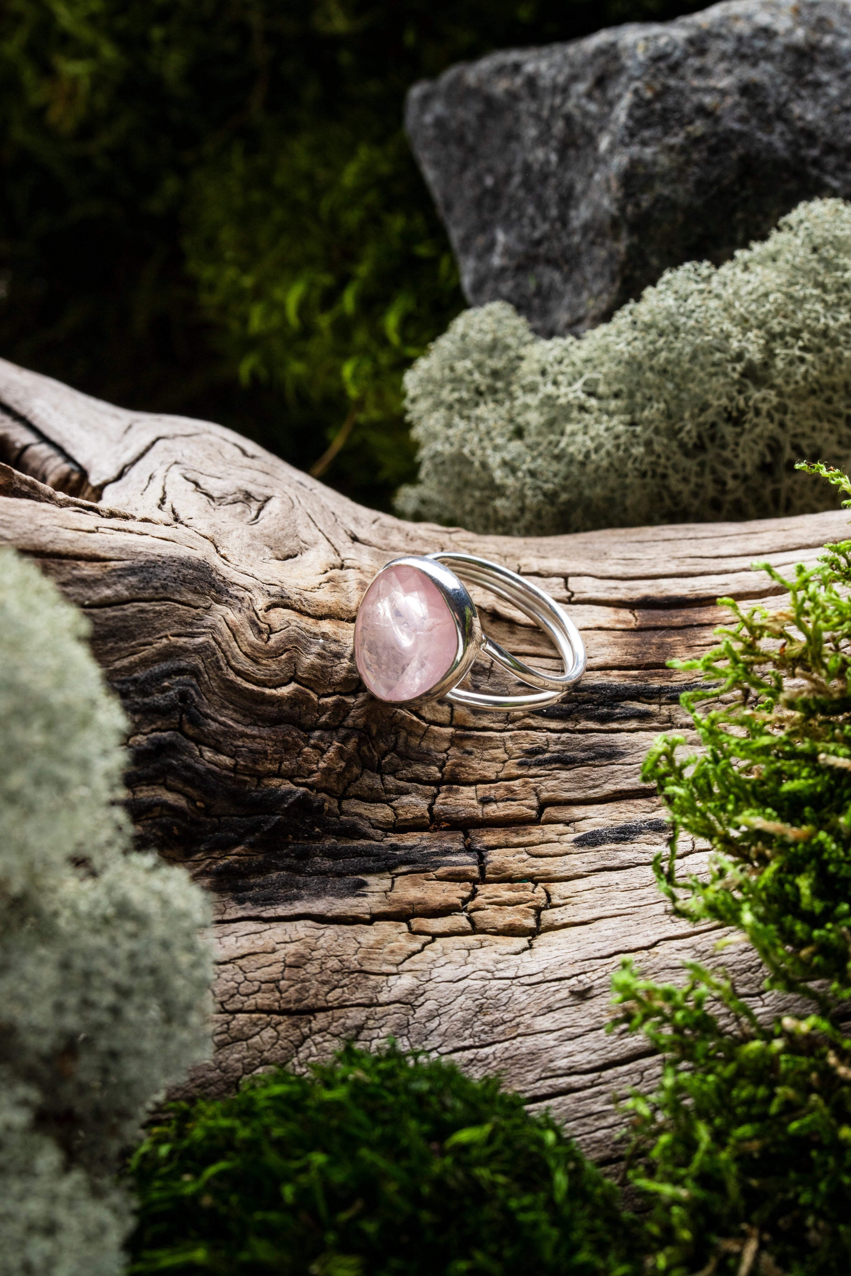 Pink Rose-Cut Quartz Silver Ring
