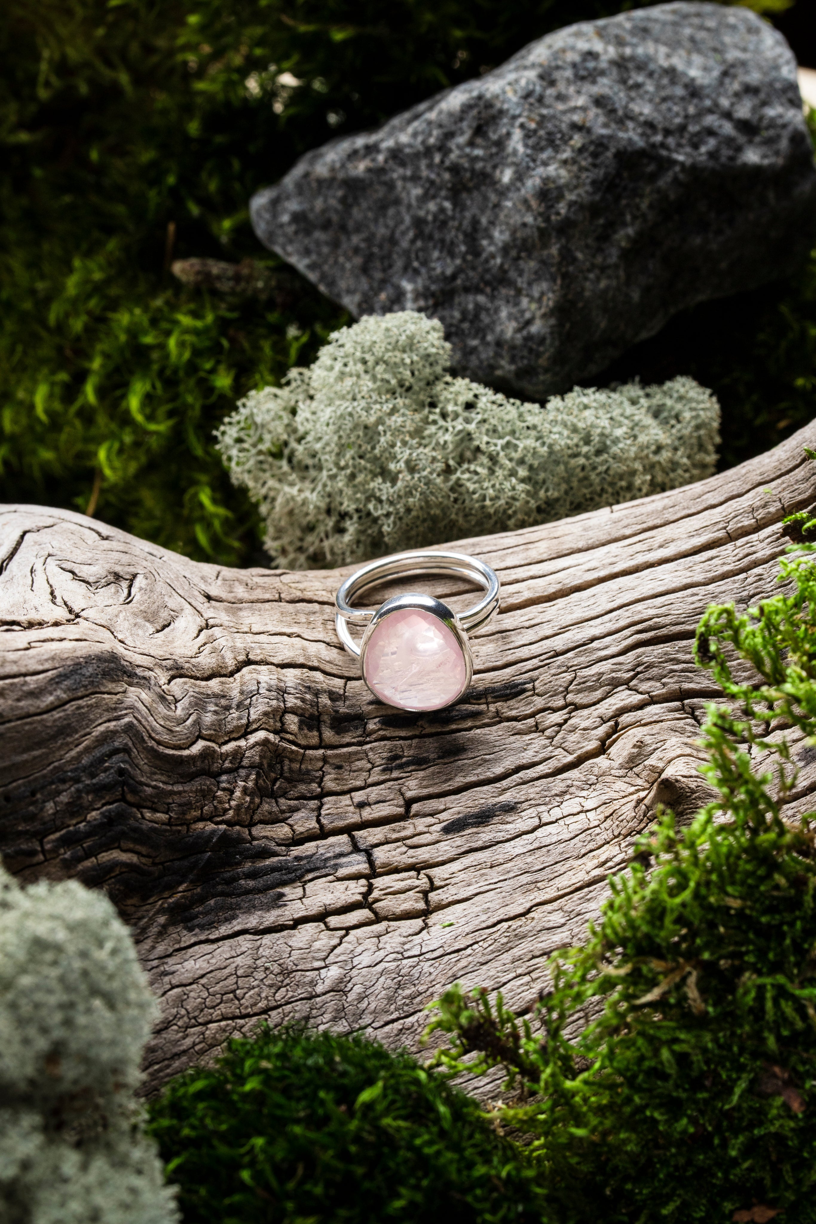 Pink Rose-Cut Quartz Silver Ring