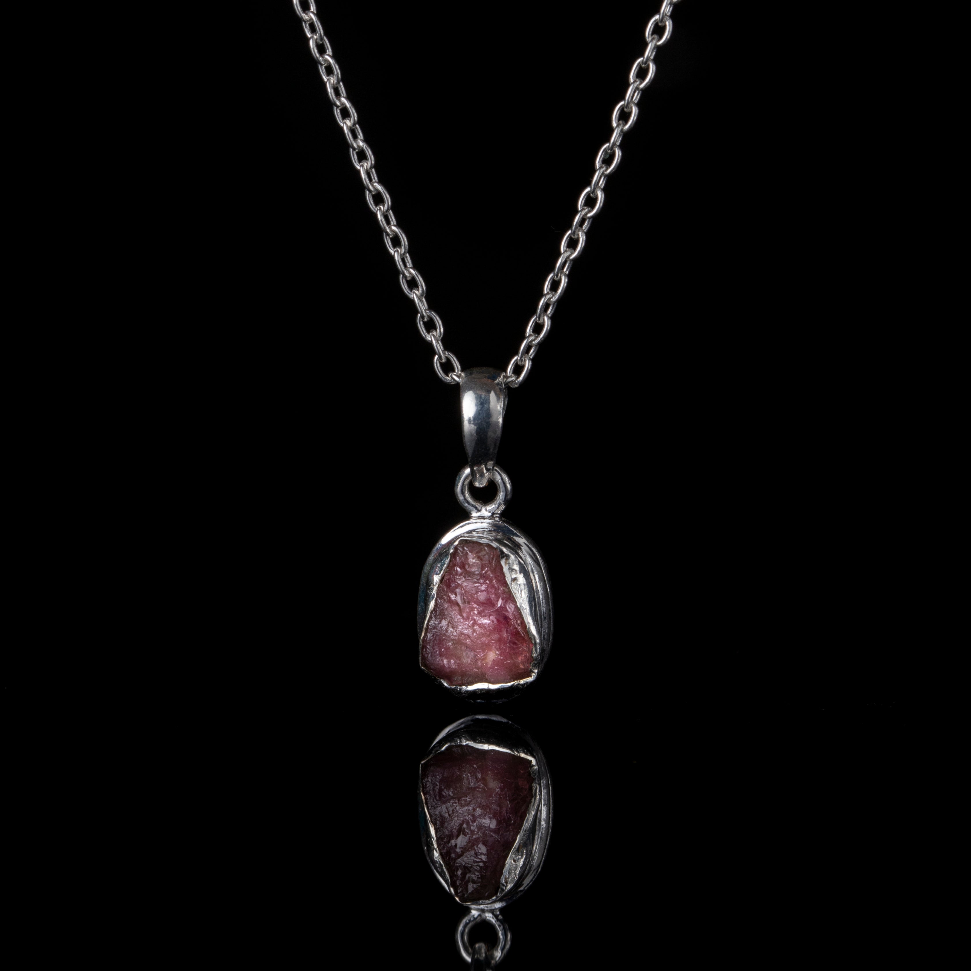 Pink Tourmaline Rough Stone Silver Pendant