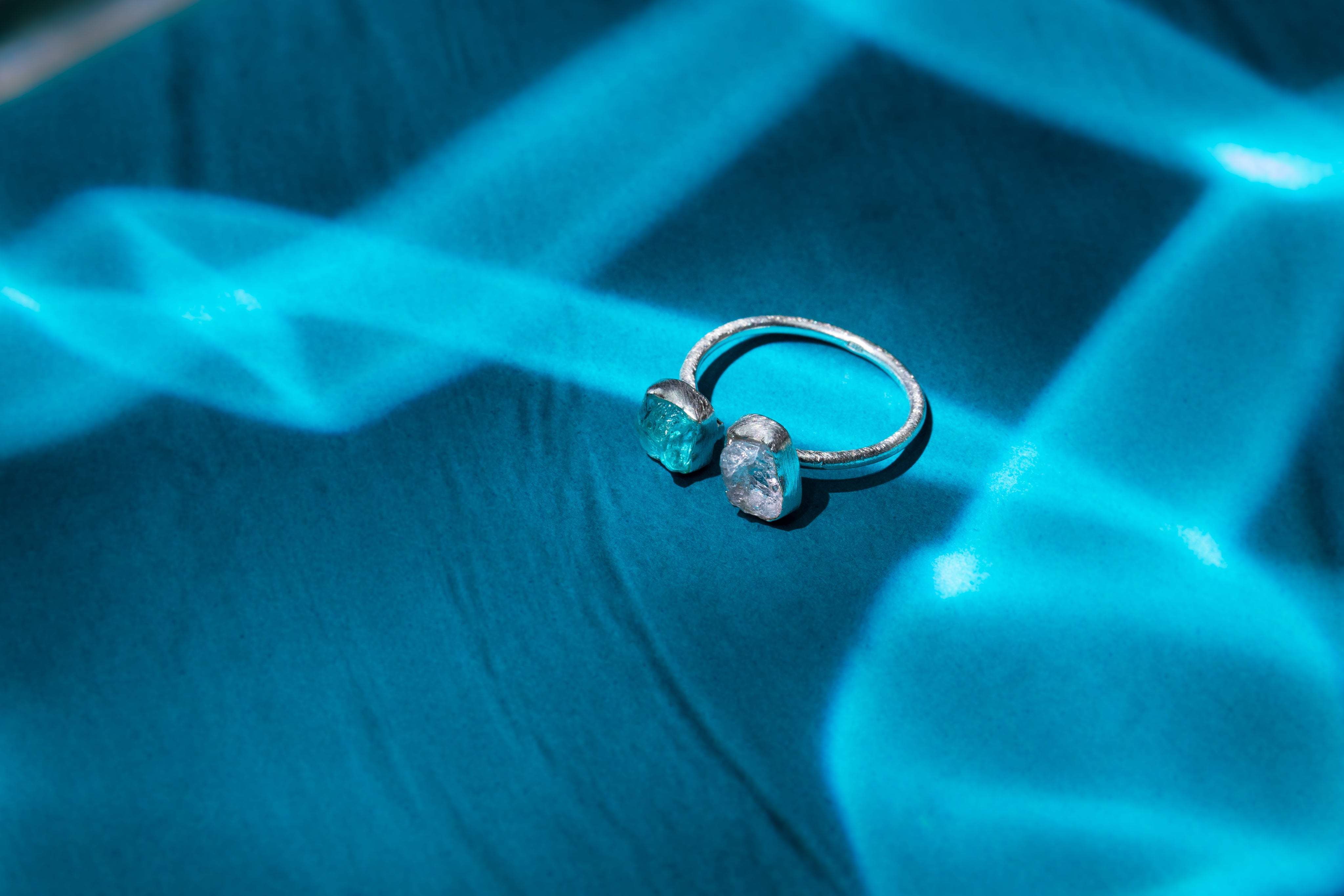 Rough Apatite & Morganite Twin Stone Ring