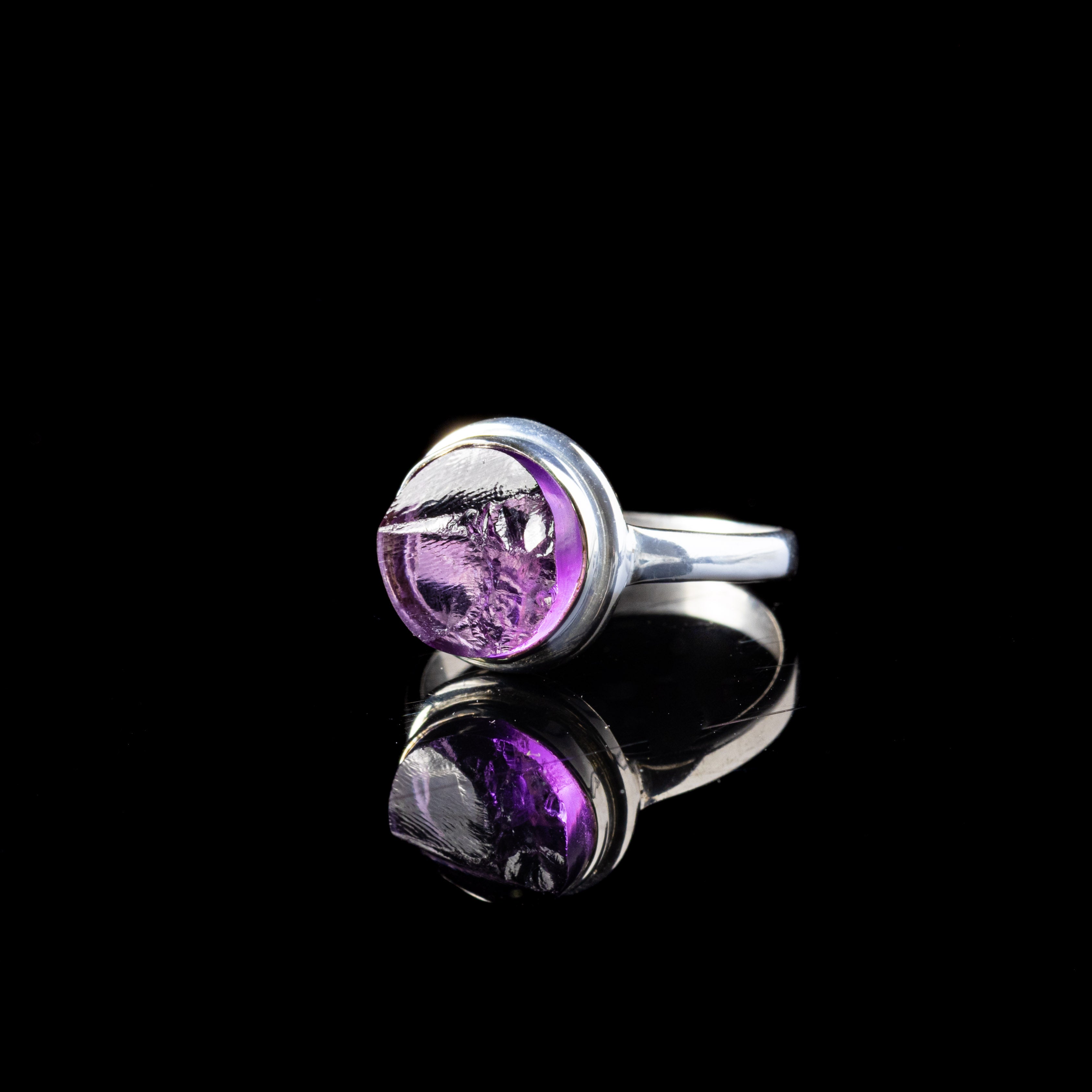 Rounded Rough Cut Amethyst Ring