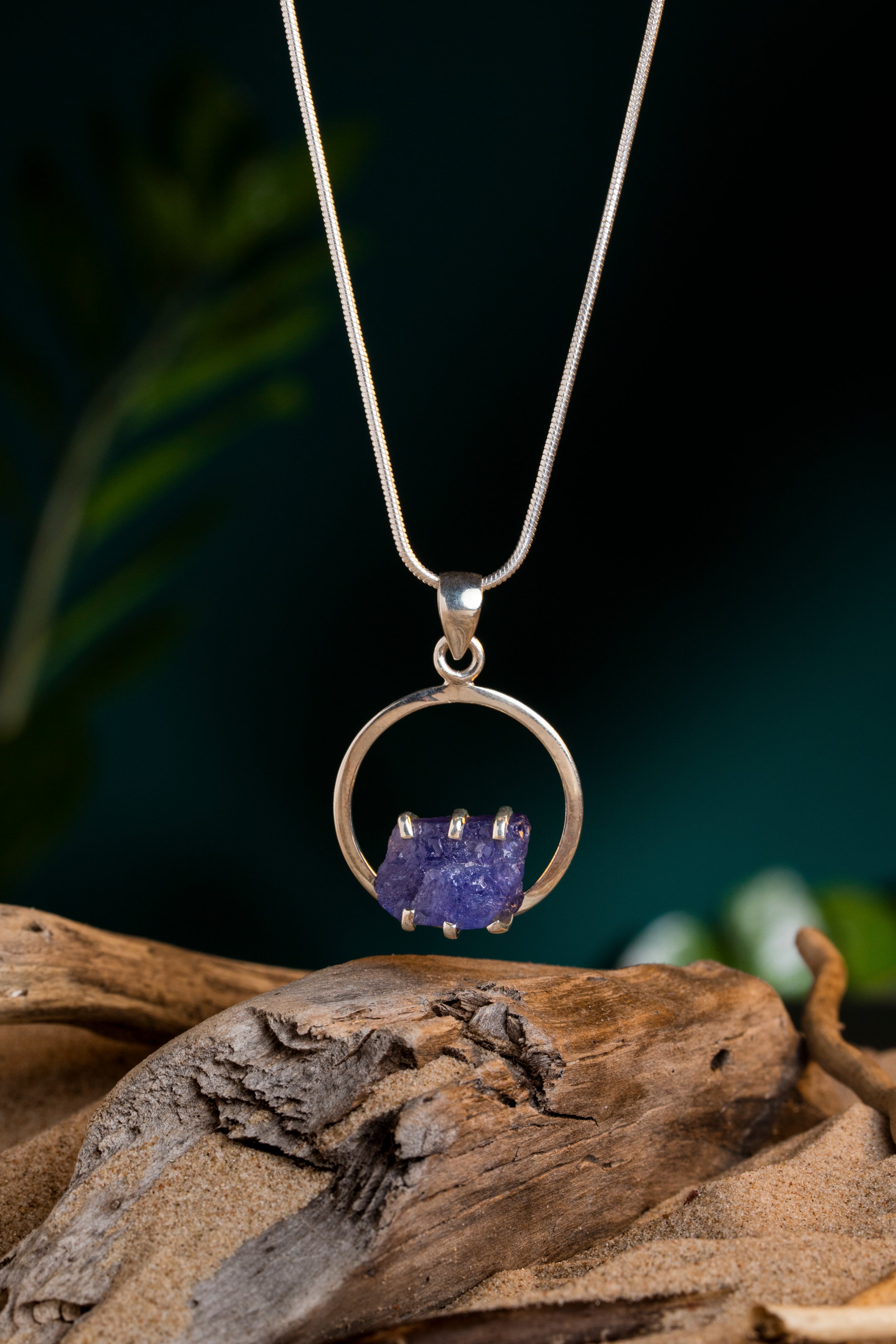 Tanzanite Raw Stone Claw Silver Pendant