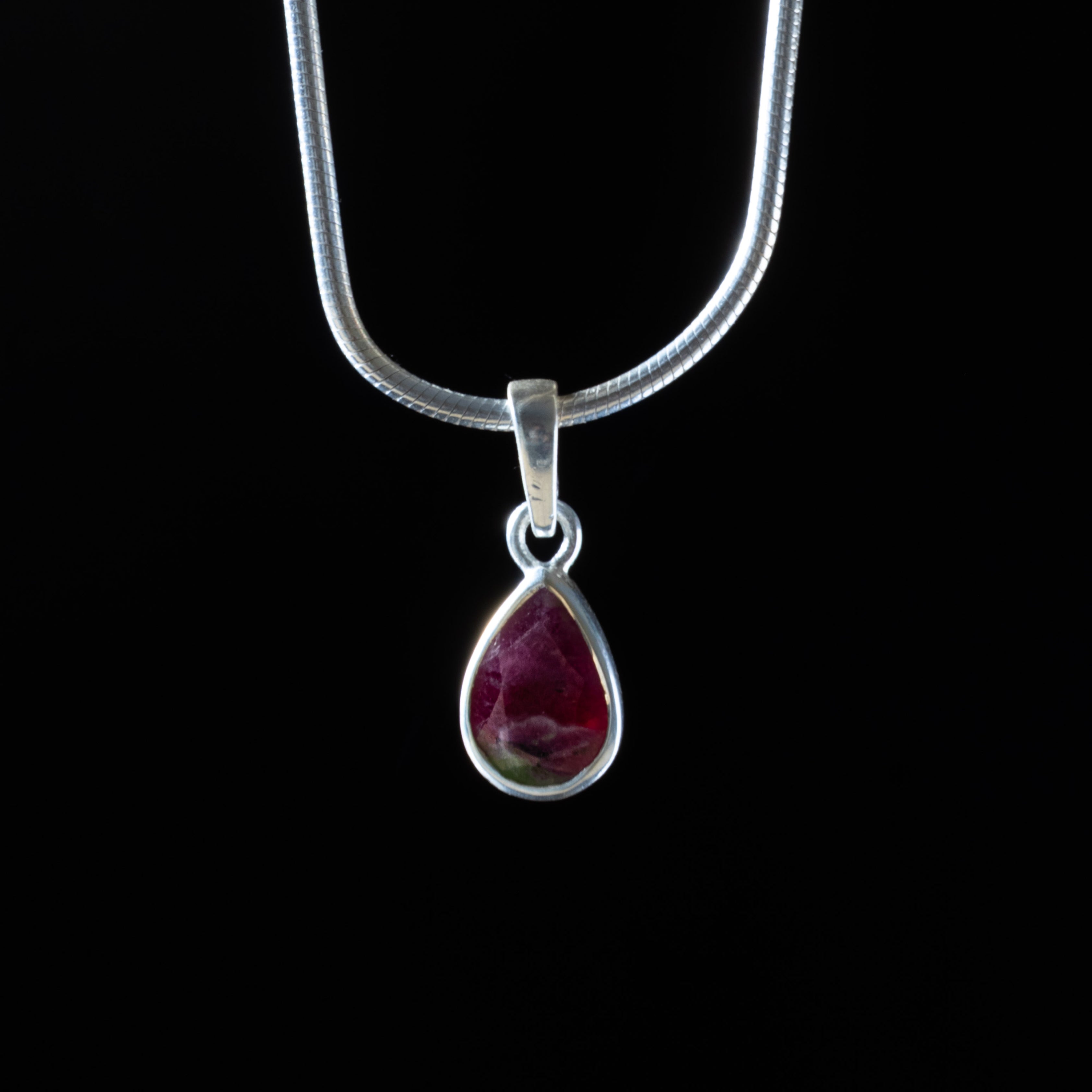 Teardrop Silver Ruby Zoisite Pendant