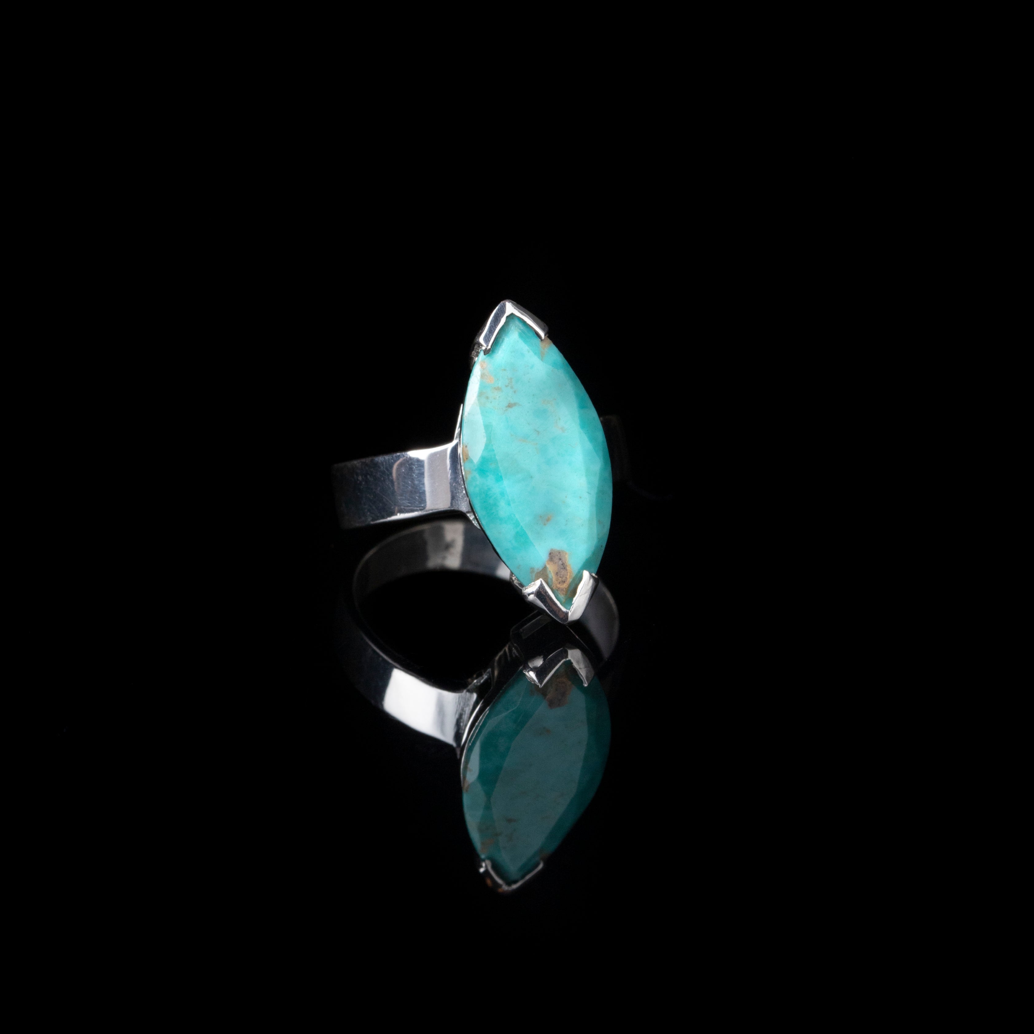 Turquoise Marquise-Cut Silver Ring
