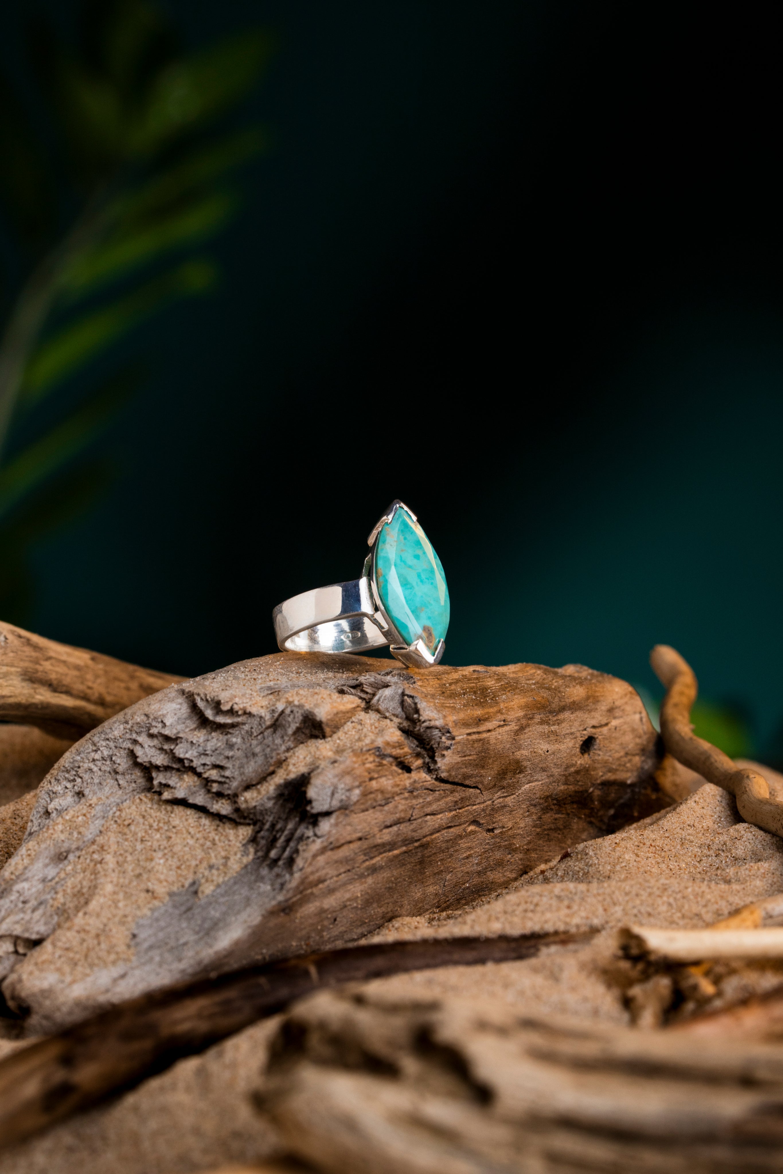Turquoise Marquise-Cut Silver Ring