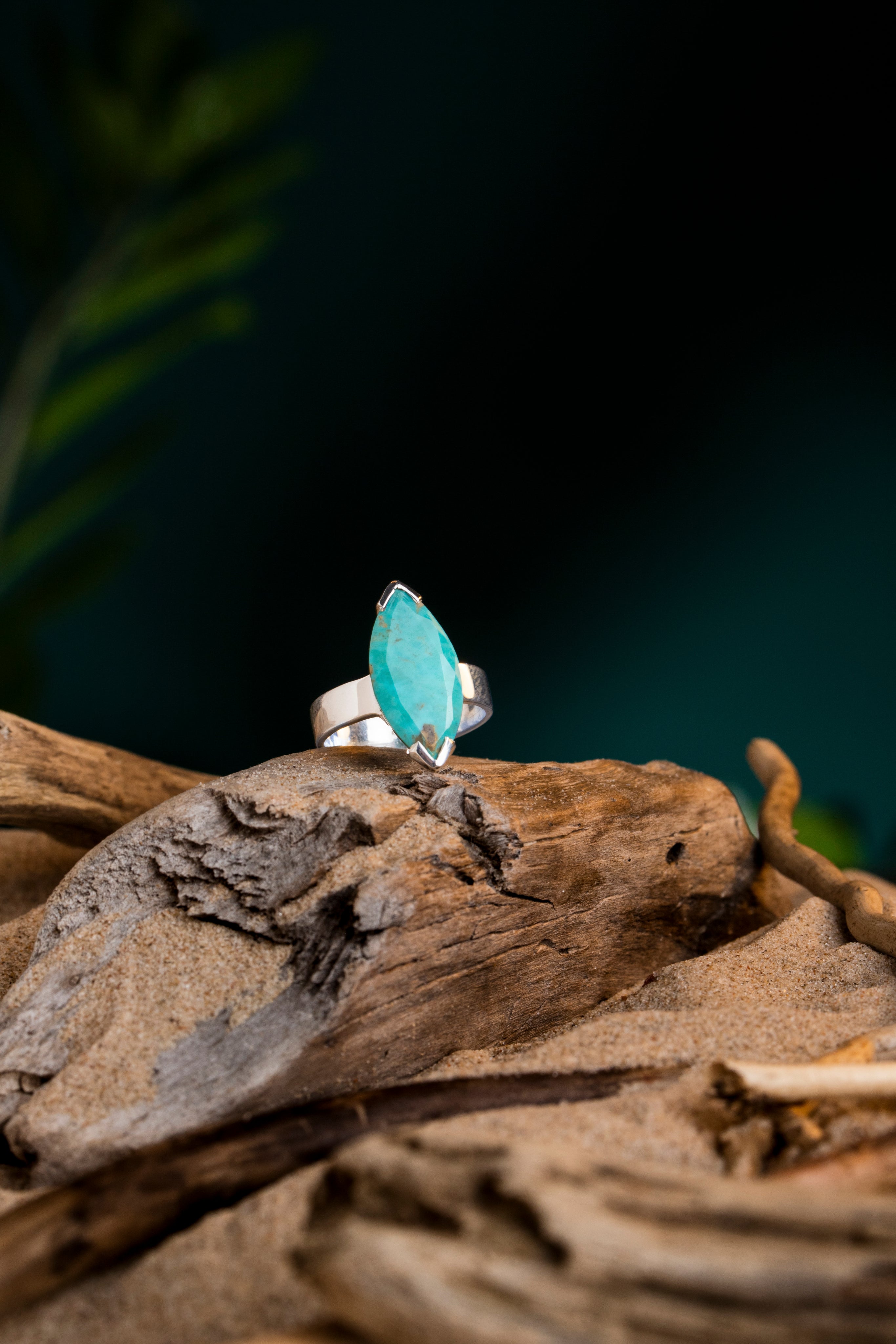 Turquoise Marquise-Cut Silver Ring