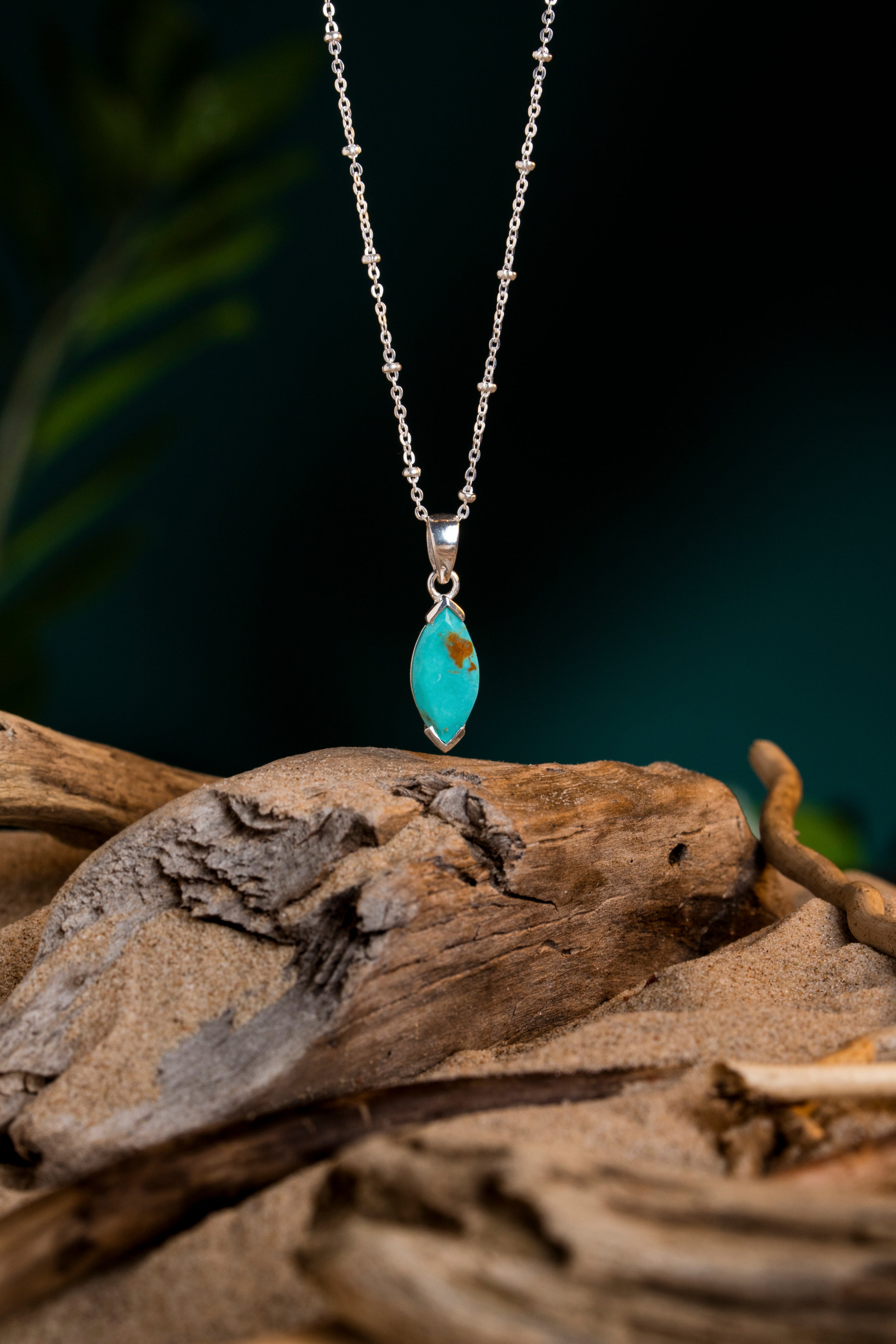 Turquoise Marquise Cut Silver Pendant