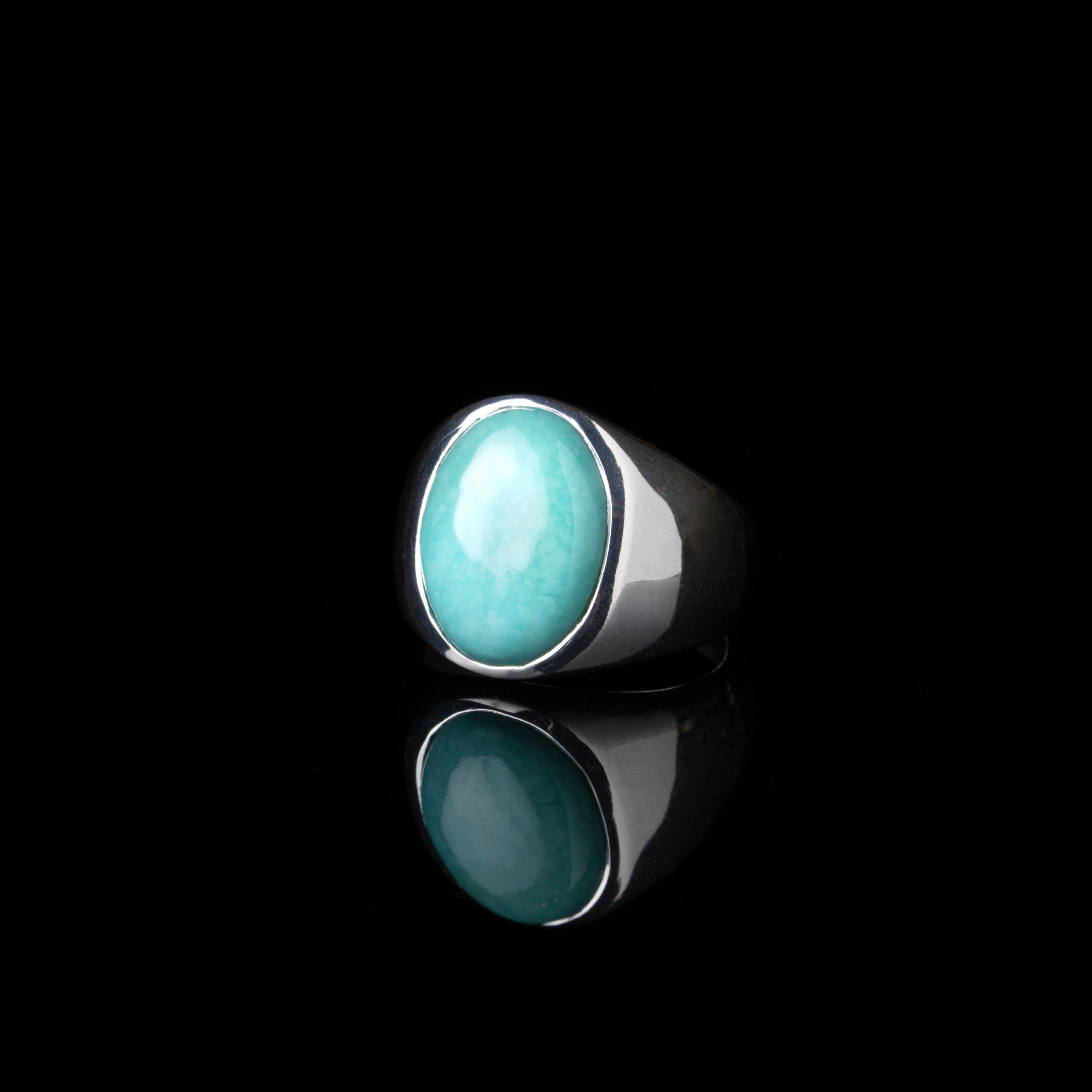 Turquoise Oval Unisex Cab Silver Ring