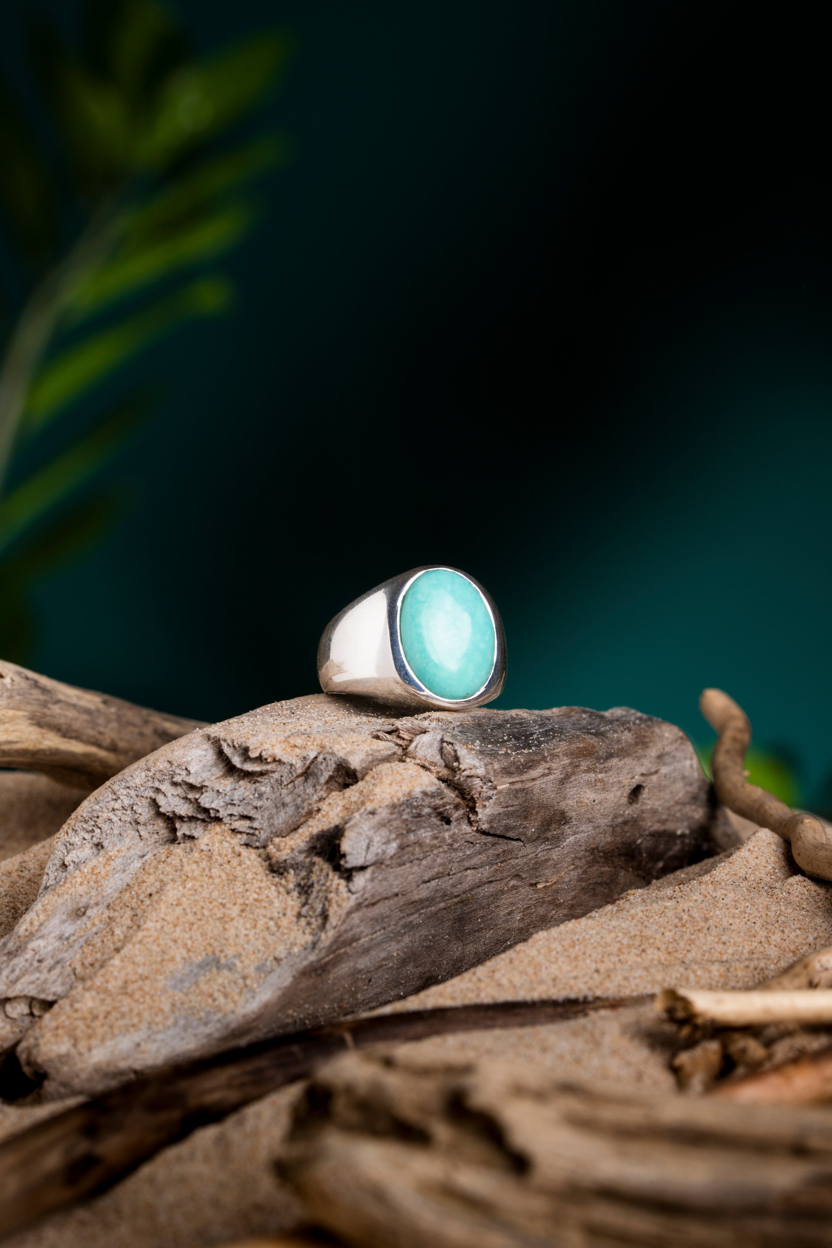 Turquoise Oval Unisex Cab Silver Ring