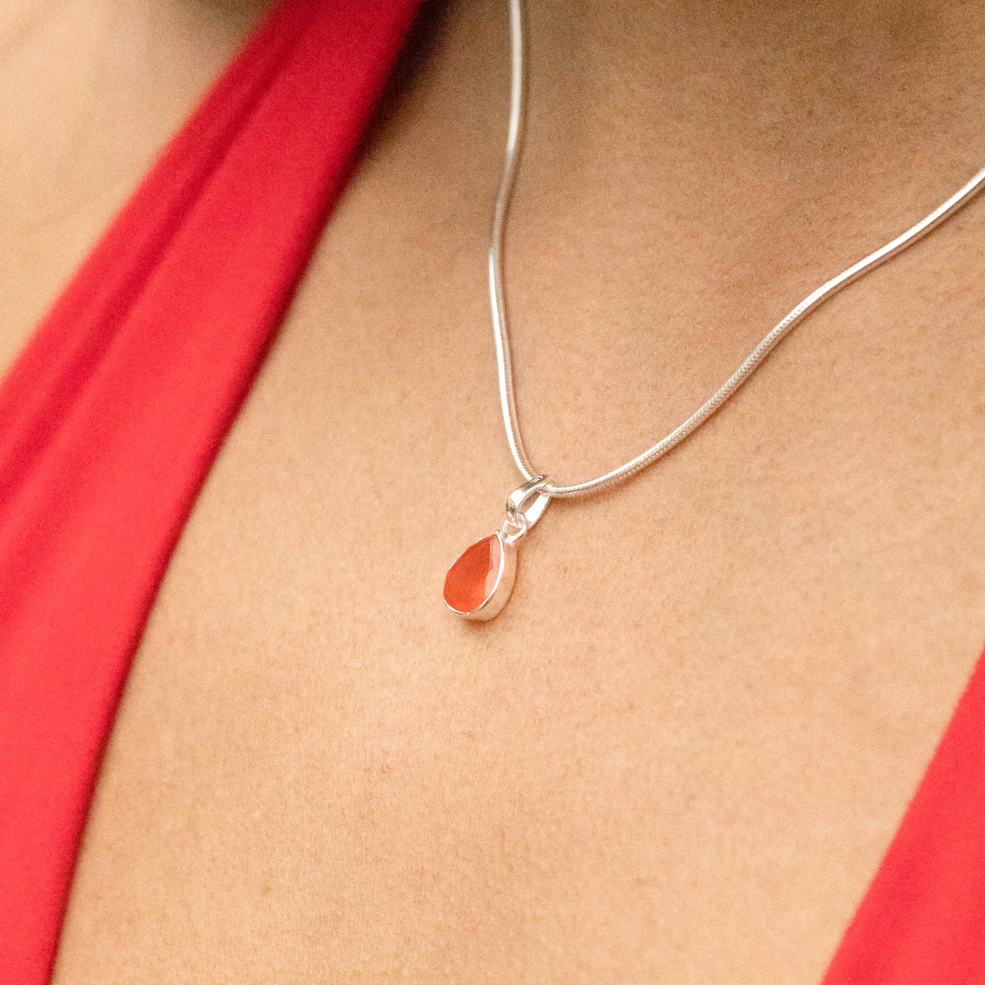 Teardrop Silver Carnelian Pendant